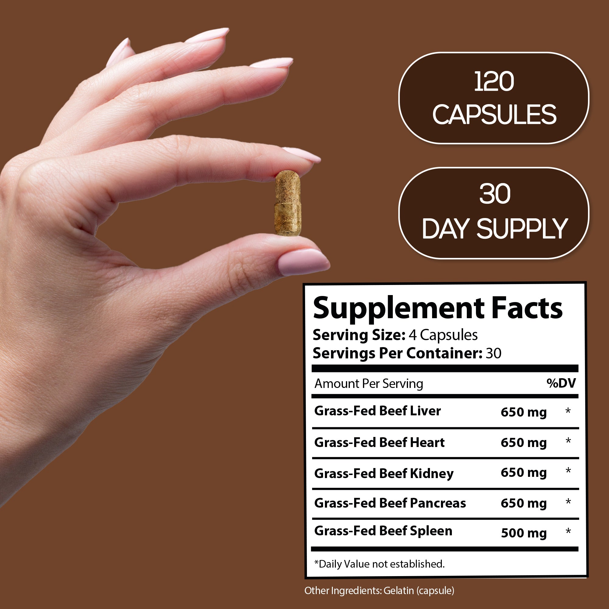 HARMONIFY Bovine Beef Liver Capsules 3100 mg Supplement Nutrient Grass-Fed Non GMO 120 Capsules
