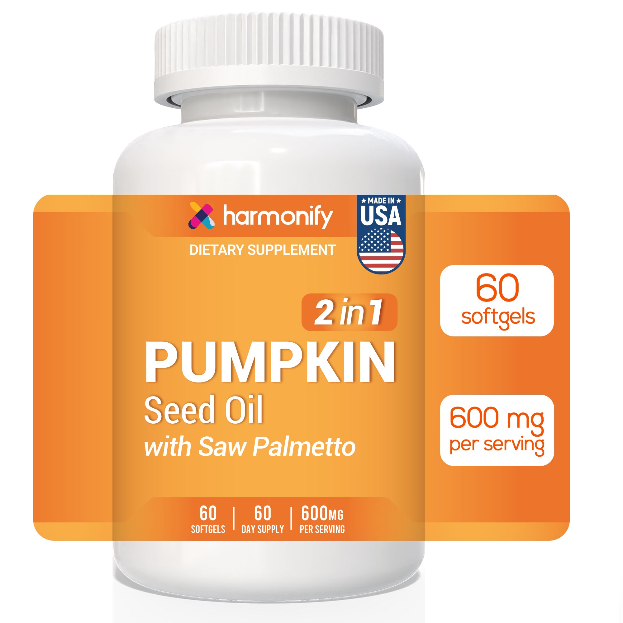 HARMONIFY Pumpkin Seed Oil with Saw Palmetto Softgels– 2-in-1 Formula