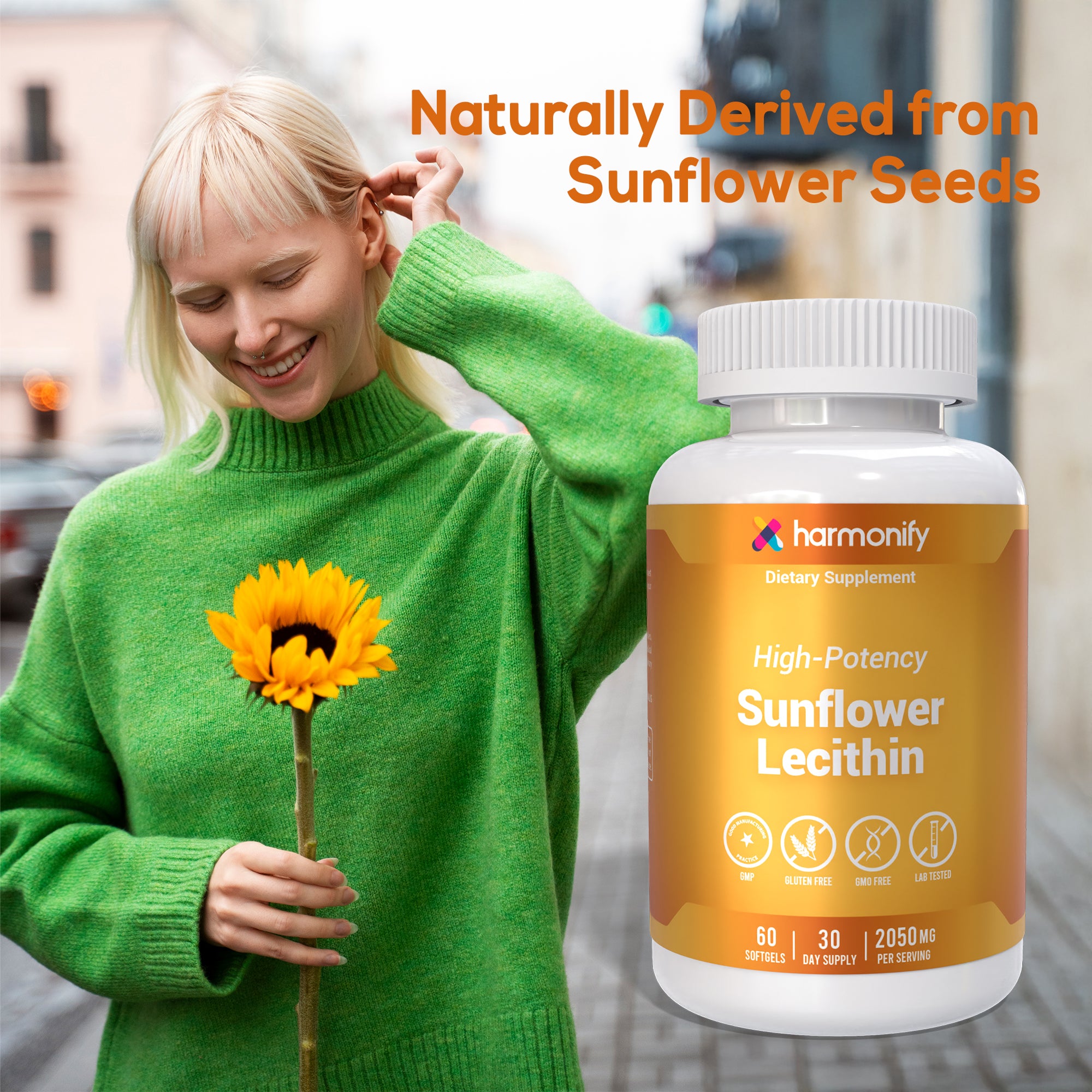 HARMONIFY Sunflower Lecithin Wellness Supplement, 2050 mg High-Potency, Non-GMO & Gluten-Free, 60 Softgels, Proudly USA Company