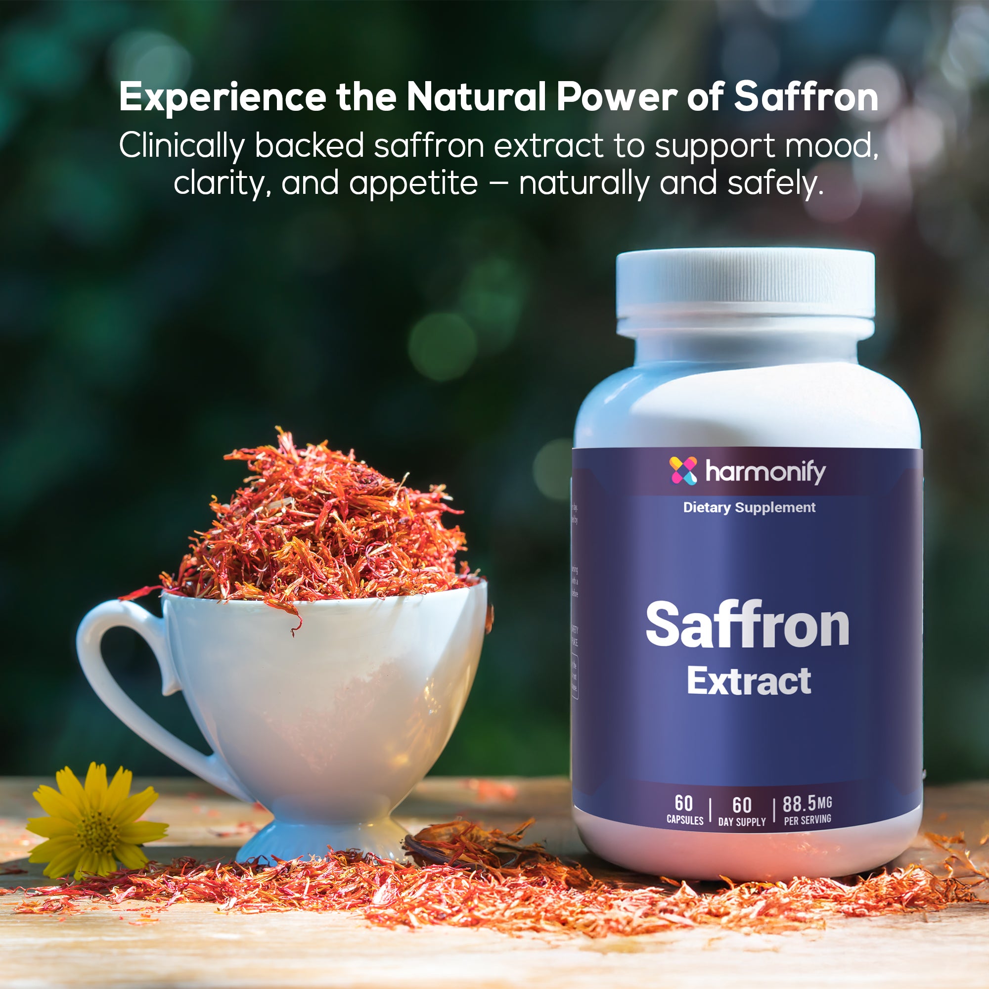 HARMONIFY Saffron Extract 88.5mg – Mood, Eye & Appetite Support – 60 Capsules | Natural Saffron Supplement from Crocus Sativus L. | Non-GMO, Vegan-Friendly, Made in USA