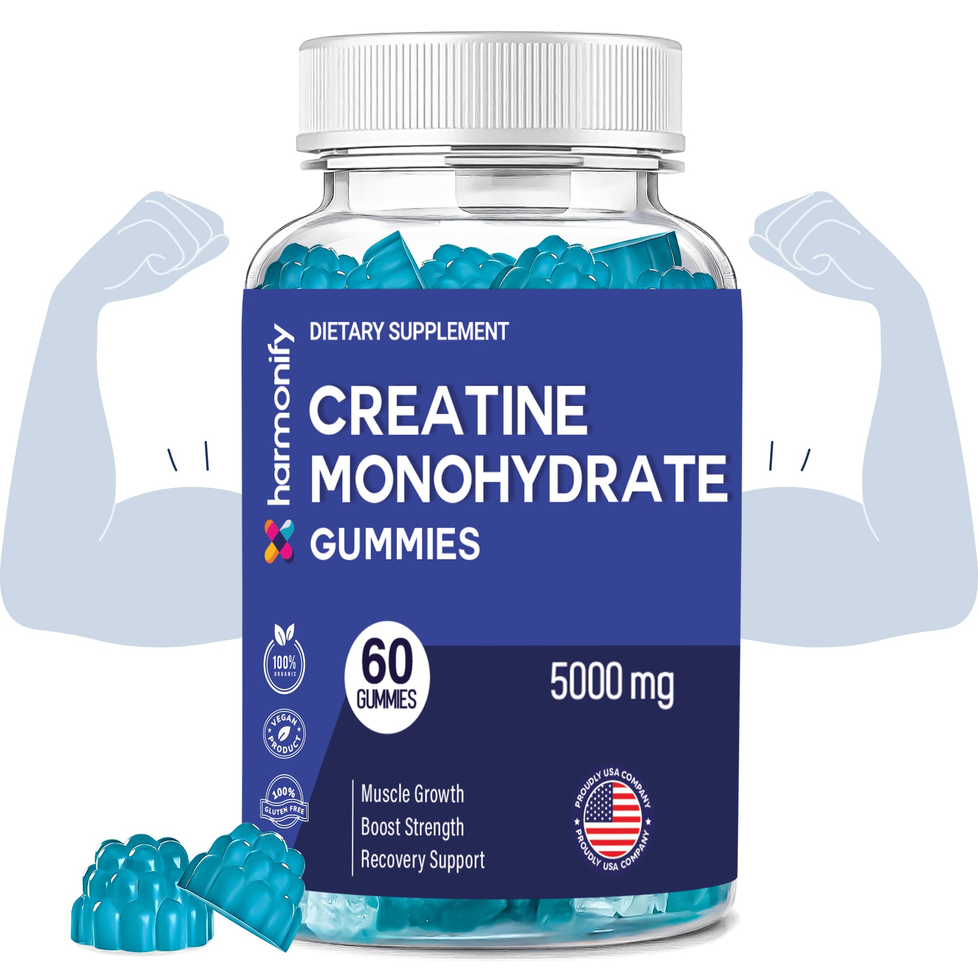 HARMONIFY Creatine Monohydrate Gummies 5000mg – Muscle Growth, Strength & Recovery Support – Vegan, Gluten-Free, Non-GMO – 60 Gummies