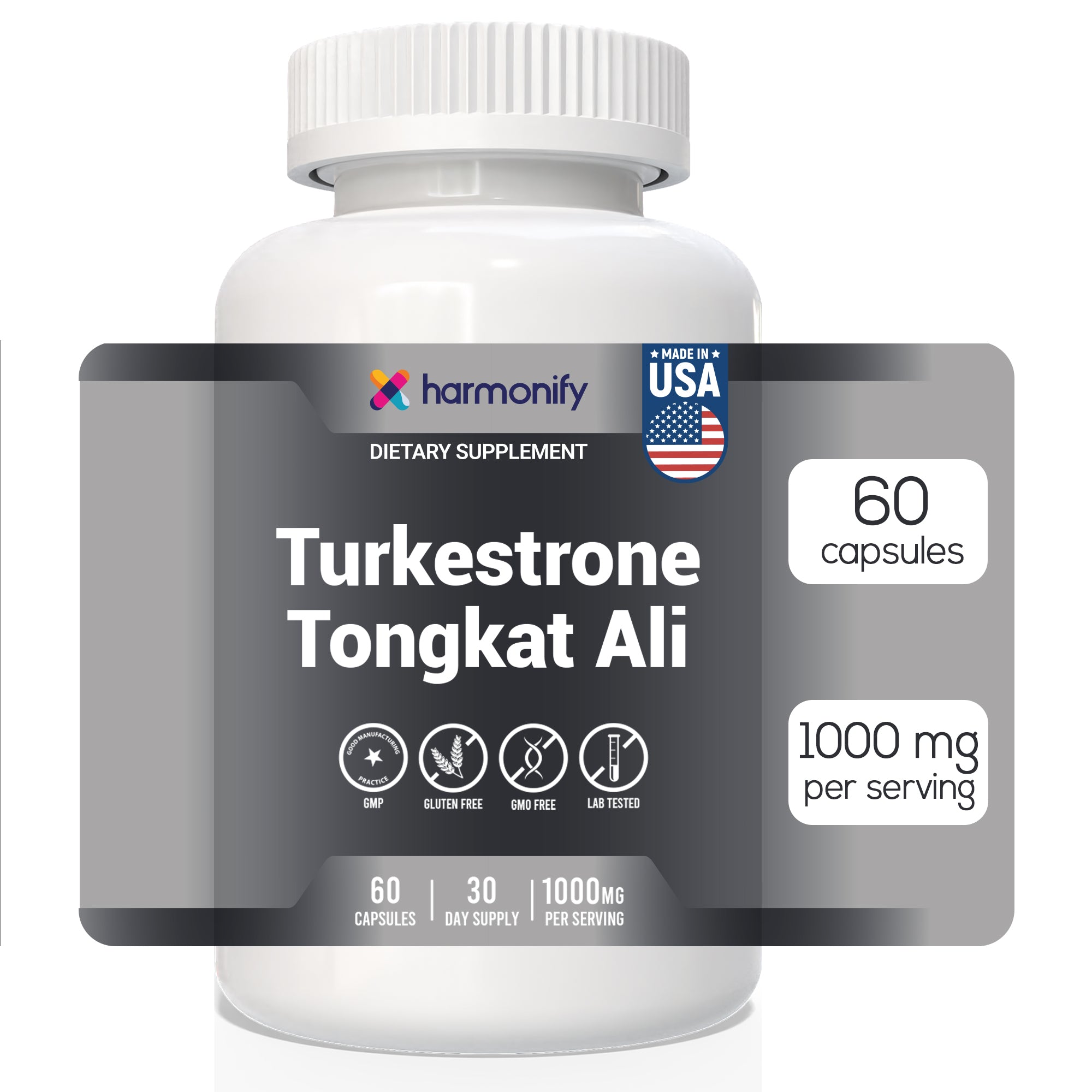HARMONIFY Turkesterone 500mg + Tongkat Ali 500mg – Muscle Growth & Testosterone Support – 60 Capsules | Natural Strength Booster for Men | Non-GMO, Gluten-Free, Made in USA