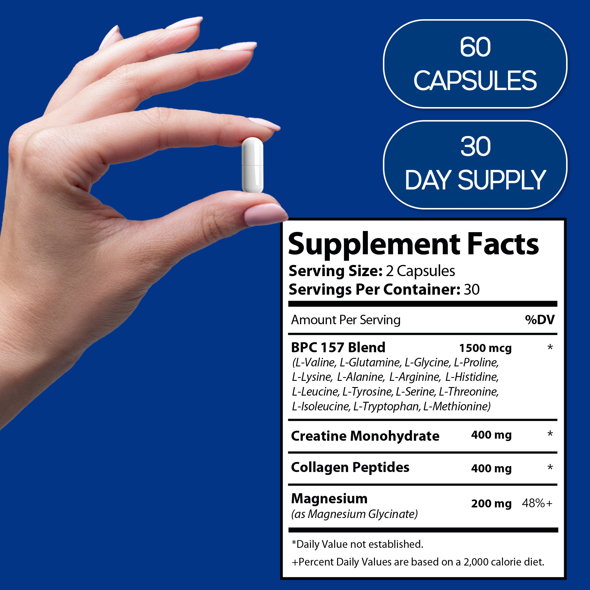 HARMONIFY BPC-157 Blend – with Creatine Monohydrate, Collagen Peptides & Magnesium – 60 Capsules | Muscle Recovery, Joint & Gut Health Support | 1000mg Per Serving | Made in USA