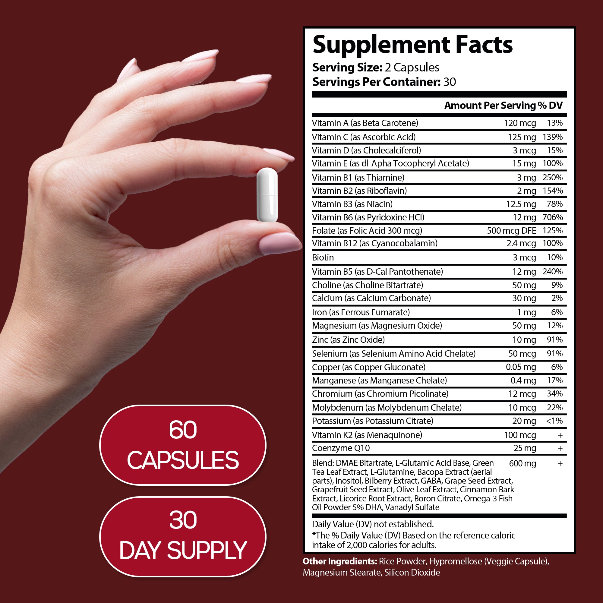 HARMONIFY Brain Support Supplement | Memory, Focus & Mental Clarity Formula | Vitamins, Minerals & Herbal Nootropic Blend | Non-GMO, Gluten-Free | 60 Vegan Capsules