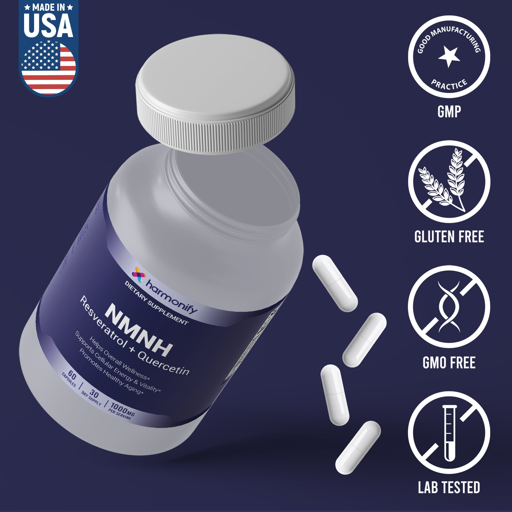 HARMONIFY NMNH 1000 mg with Resveratrol + Quercetin | High Absorption