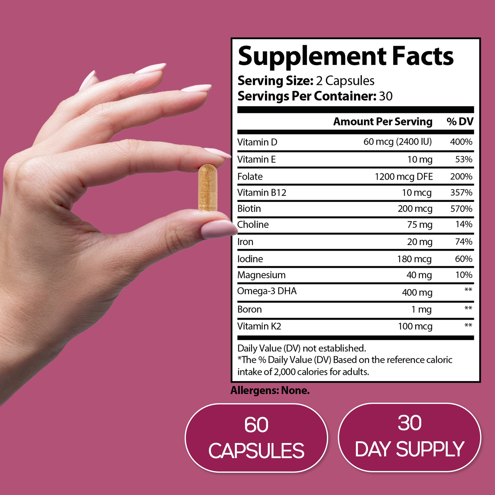 HARMONIFY Prenatal Vitamins – Daily Prenatal Supplement for Women – Essential Nutrients for Mom & Baby – 60 Capsules – 30 Day Supply