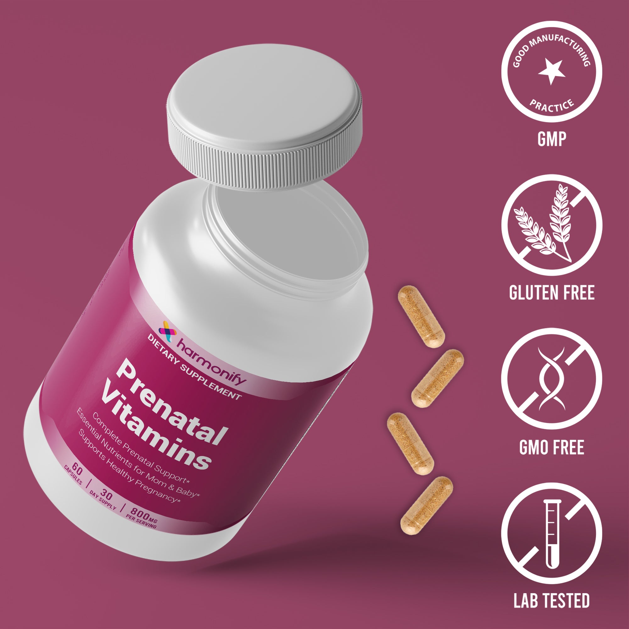 HARMONIFY Prenatal Vitamins – Daily Prenatal Supplement for Women – Essential Nutrients for Mom & Baby – 60 Capsules – 30 Day Supply