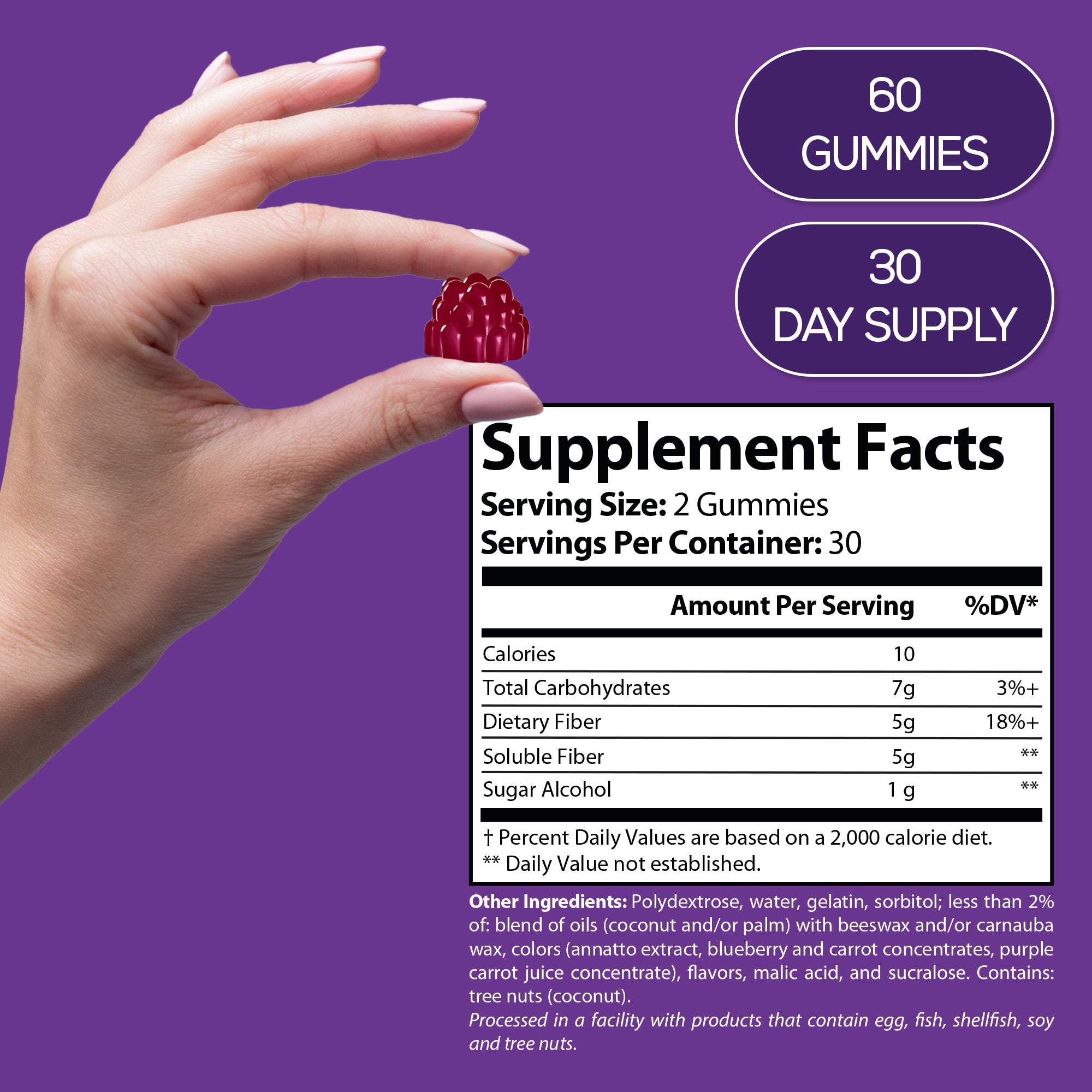 HARMONIFY Fiber Gummies 5g Soluble Fiber Per Serving | Daily Dietary Fiber Supplement for Digestive Health & Gut Support | Low Calorie, Polydextrose Formula | 60 Gummies – 30 Day Supply