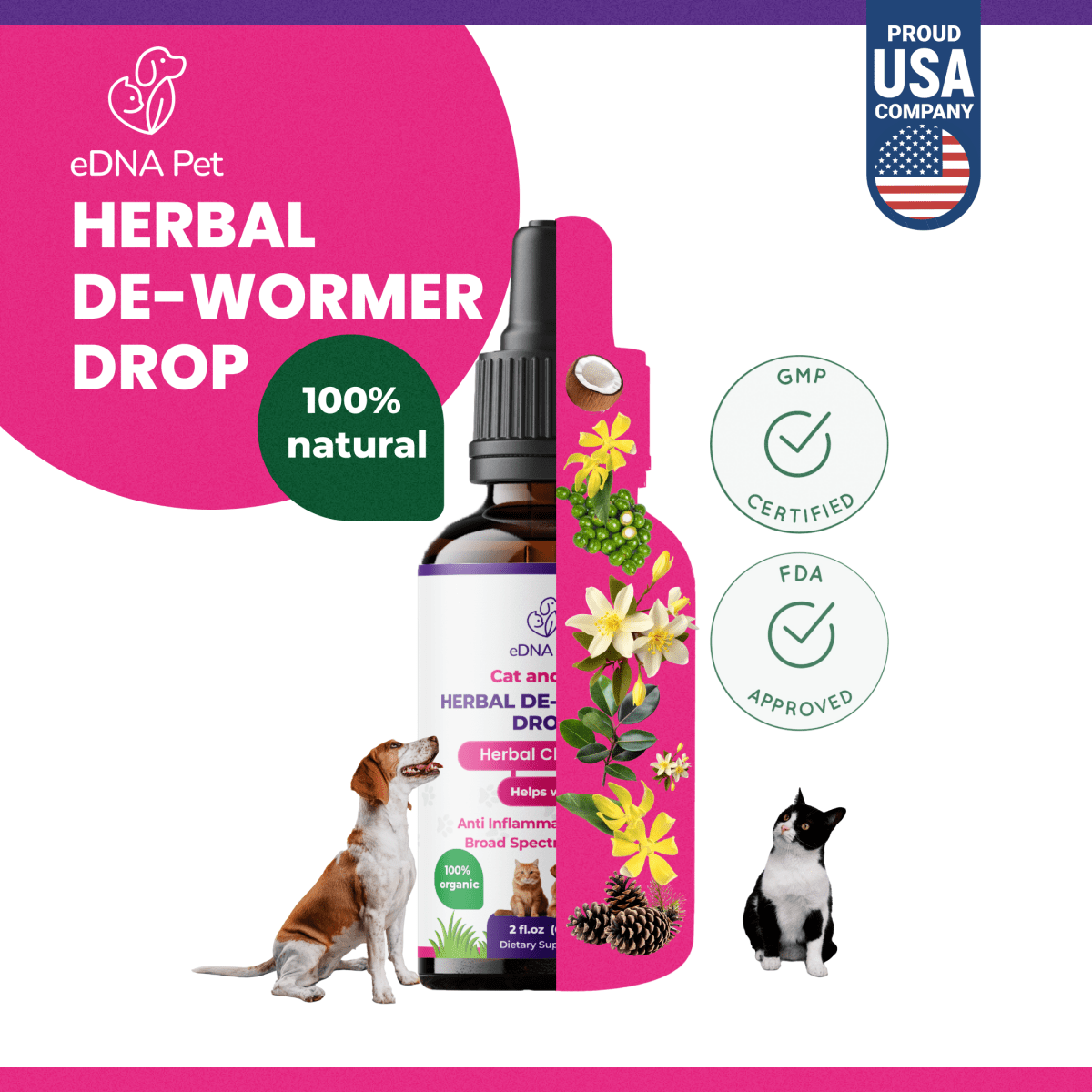 Dewormer Extract Drops for Dogs and Cats, Herbal Supplement by eDNA Pet for Cats & Dogs, 2 Fl. Oz - HARMONIFY - Dewormer Extract Drops for Dogs and Cats, Herbal Supplement by eDNA Pet for Cats & Dogs, 2 Fl. Oz - HARMONIFY - Pet Supplement - 