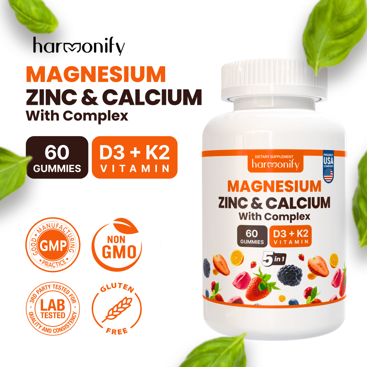 HARMONIFY Magnesium Calcium Zinc with Vitamin D3 & K2 Gummies, 30 Days Serving - HARMONIFY - HARMONIFY Magnesium Calcium Zinc with Vitamin D3 & K2 Gummies, 30 Days Serving - 021 - HRF - Magnesium&Calc&ZincK2D3 - HARMONIFY - Supplement - 850056258630