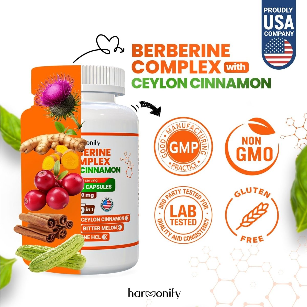 HARMONIFY Berberine with Ceylon Cinnamon, Turmeric, Milk Thistle and Bitter Melon | 1000 mg - HARMONIFY - HARMONIFY Berberine with Ceylon Cinnamon, Turmeric, Milk Thistle and Bitter Melon | 1000 mg - HARMONIFY - HARMONIFY Berberine with Ceylon Cinnamon, Turmeric, Milk Thistle and Bitter Melon | 1000 mg - HARMONIFY - HARMONIFY Berberine with Ceylon Cinnamon, Turmeric, Milk Thistle and Bitter Melon | 1000 mg - HARMONIFY - Supplement - HARMONIFY - Supplement - HARMONIFY - Supplement - 