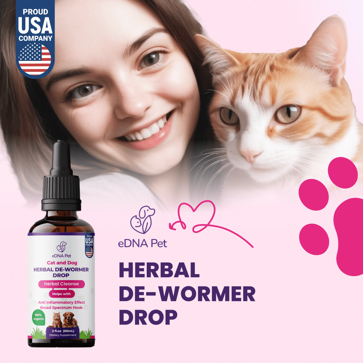 Dewormer Extract Drops for Dogs and Cats, Herbal Supplement by eDNA Pet for Cats & Dogs, 2 Fl. Oz - HARMONIFY - Dewormer Extract Drops for Dogs and Cats, Herbal Supplement by eDNA Pet for Cats & Dogs, 2 Fl. Oz - HARMONIFY - Pet Supplement - 