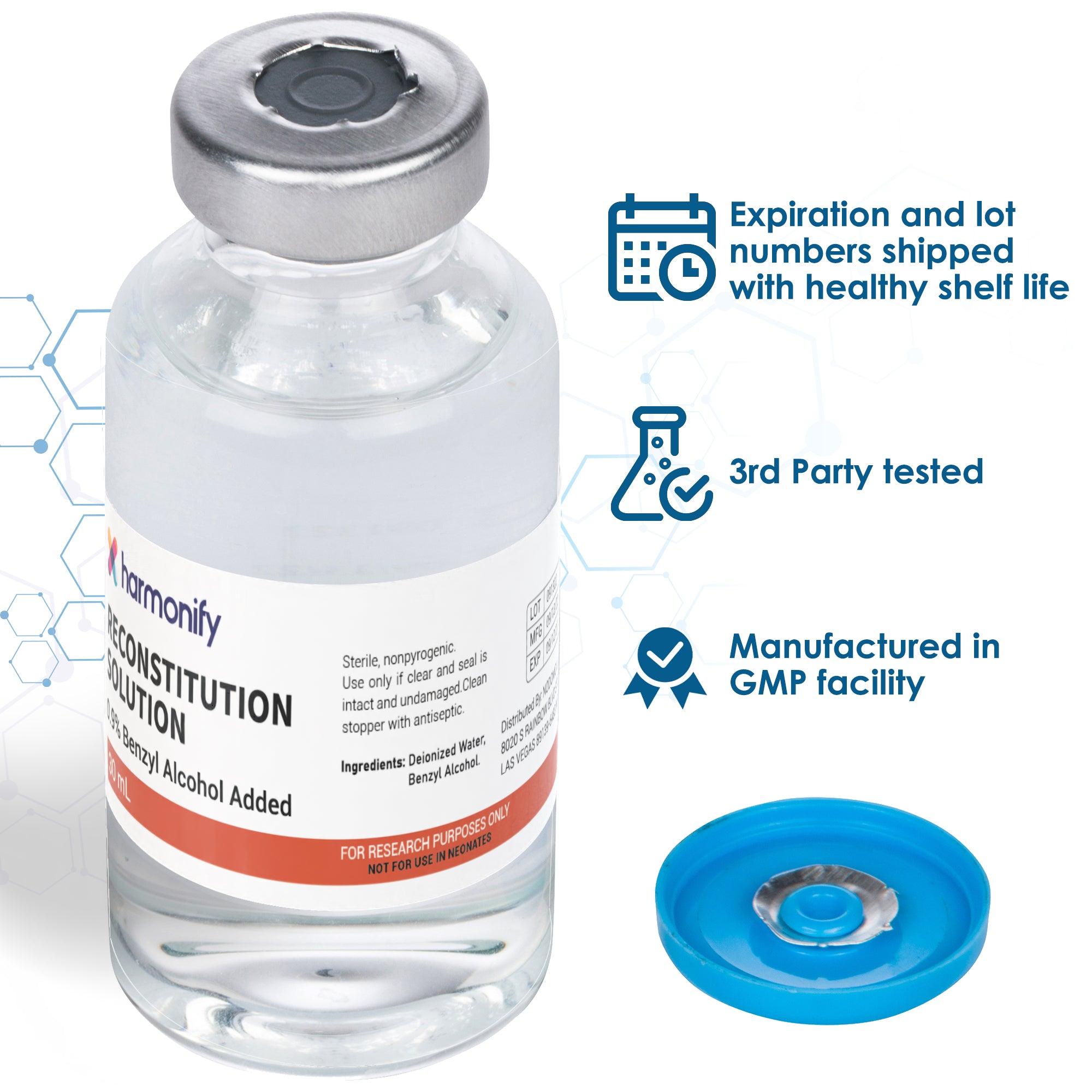 HARMONIFY Reconstitution Solution – 4 Pack 30 mL Premium Glass Vials