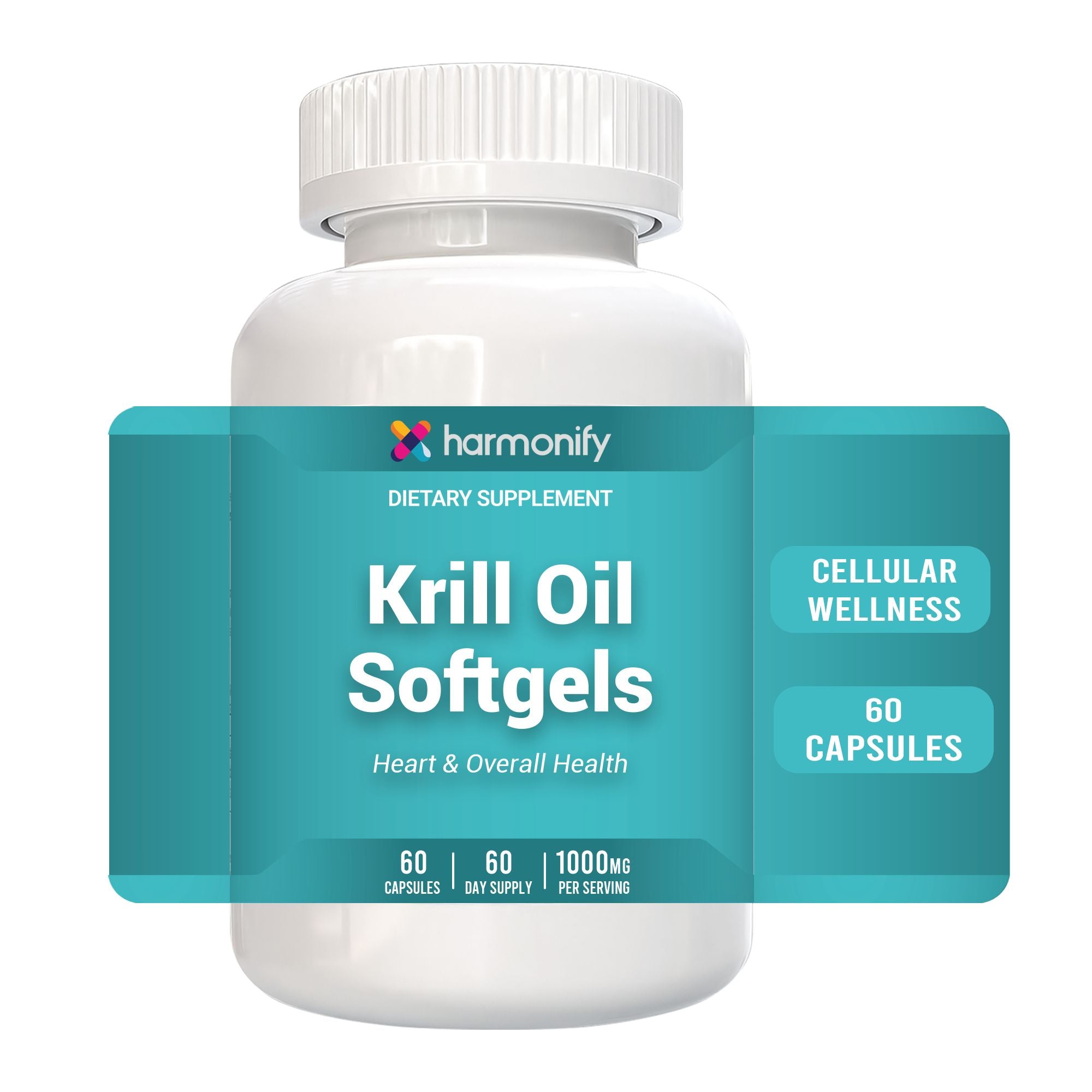 HARMONIFY Krill Oil Softgels 1000mg – Omega-3 Supplement with EPA & DHA – Supports Heart Health & Overall Wellness – 60 Softgels – 60 Day Supply