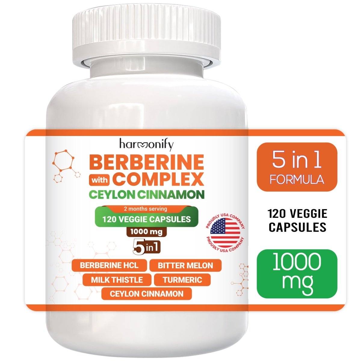 HARMONIFY Berberine with Ceylon Cinnamon, Turmeric, Milk Thistle and Bitter Melon | 1000 mg - HARMONIFY - HARMONIFY Berberine with Ceylon Cinnamon, Turmeric, Milk Thistle and Bitter Melon | 1000 mg - HARMONIFY - Supplement - 