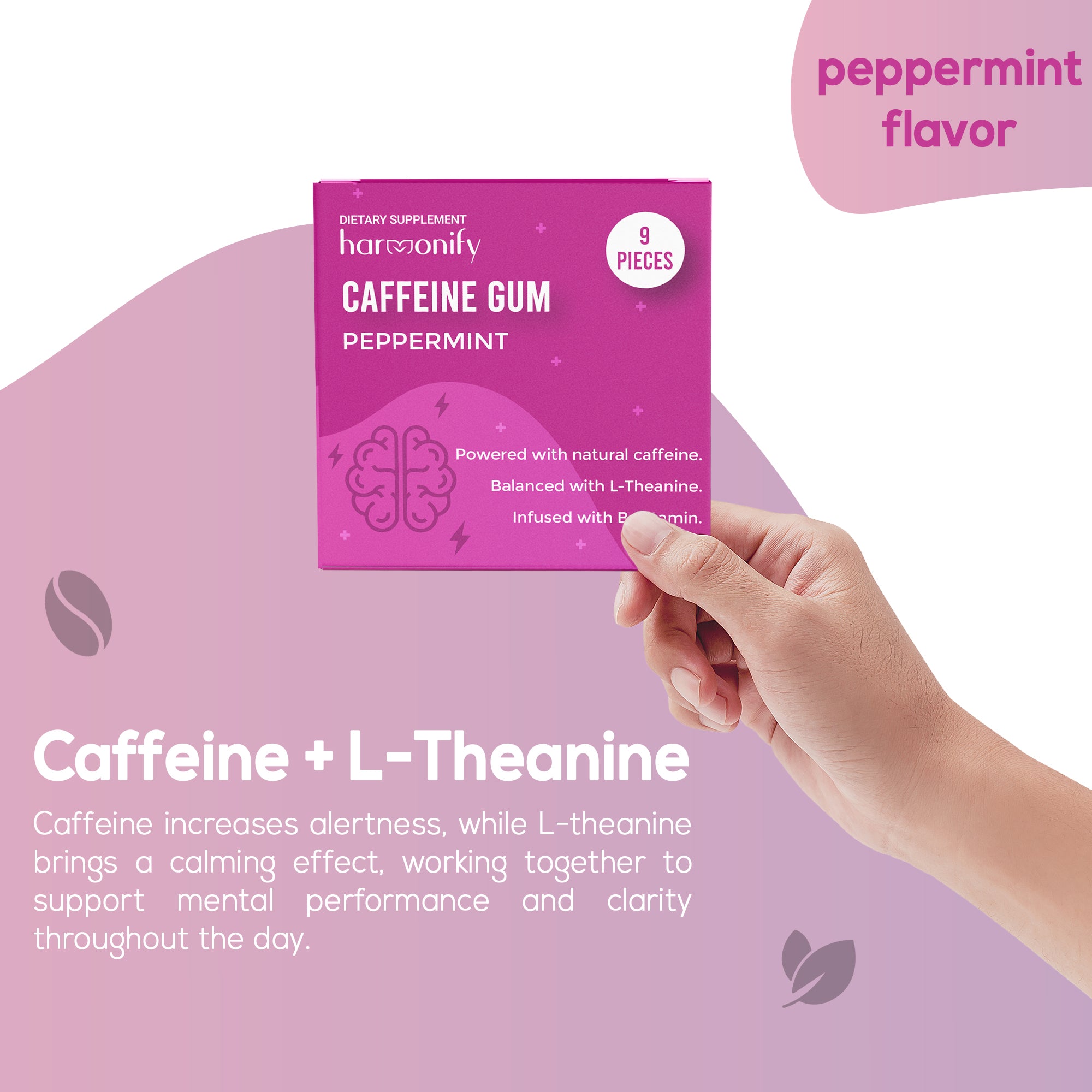 HARMONIFY Energy & Focus Gum (54 Pieces) – Sugar-Free with L-Theanine, Natural Caffeine, and Vitamins B12 & B6 – Focus & Mental Clarity – Keto & Vegan, Peppermint Flavor