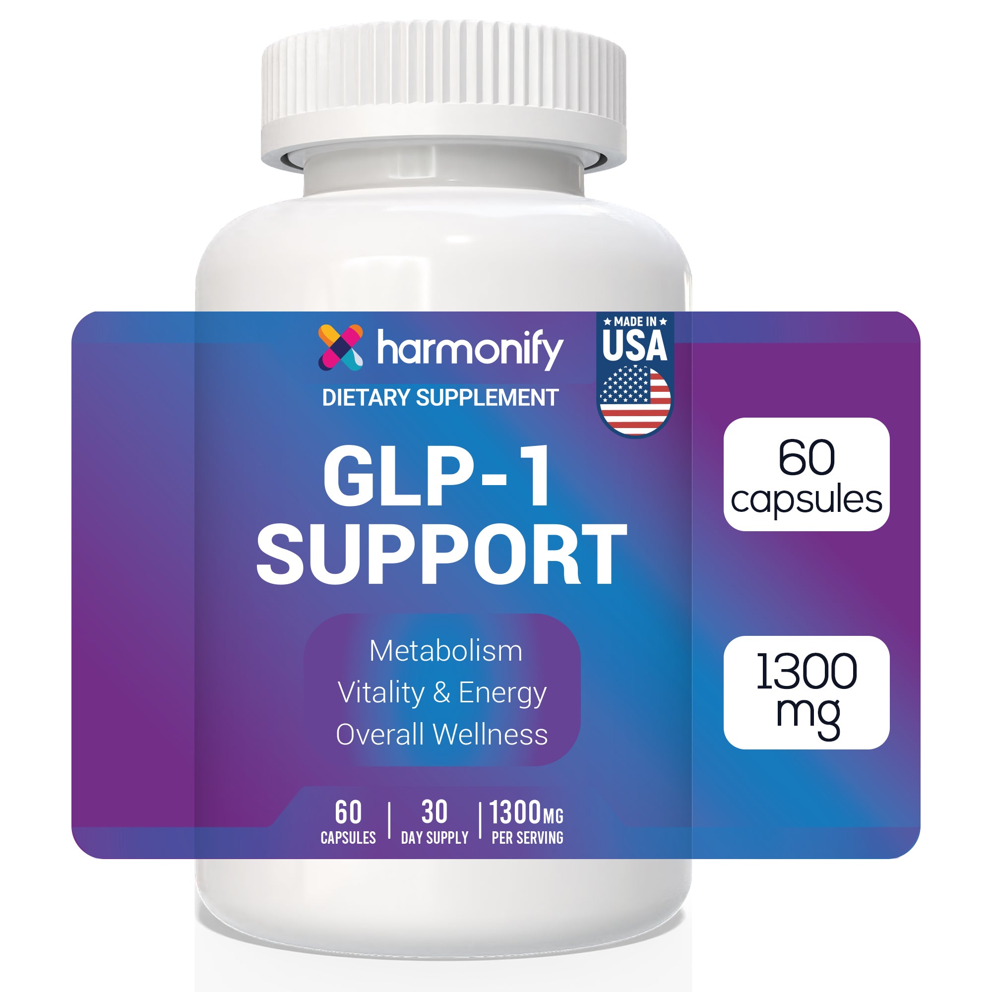 GLP1 Support Supplement Chromium, Green Tea Extract, Synbiotics, Licorice Root Supplement, 1300 mg Gentle Formula, 1 Month Supply Wellness