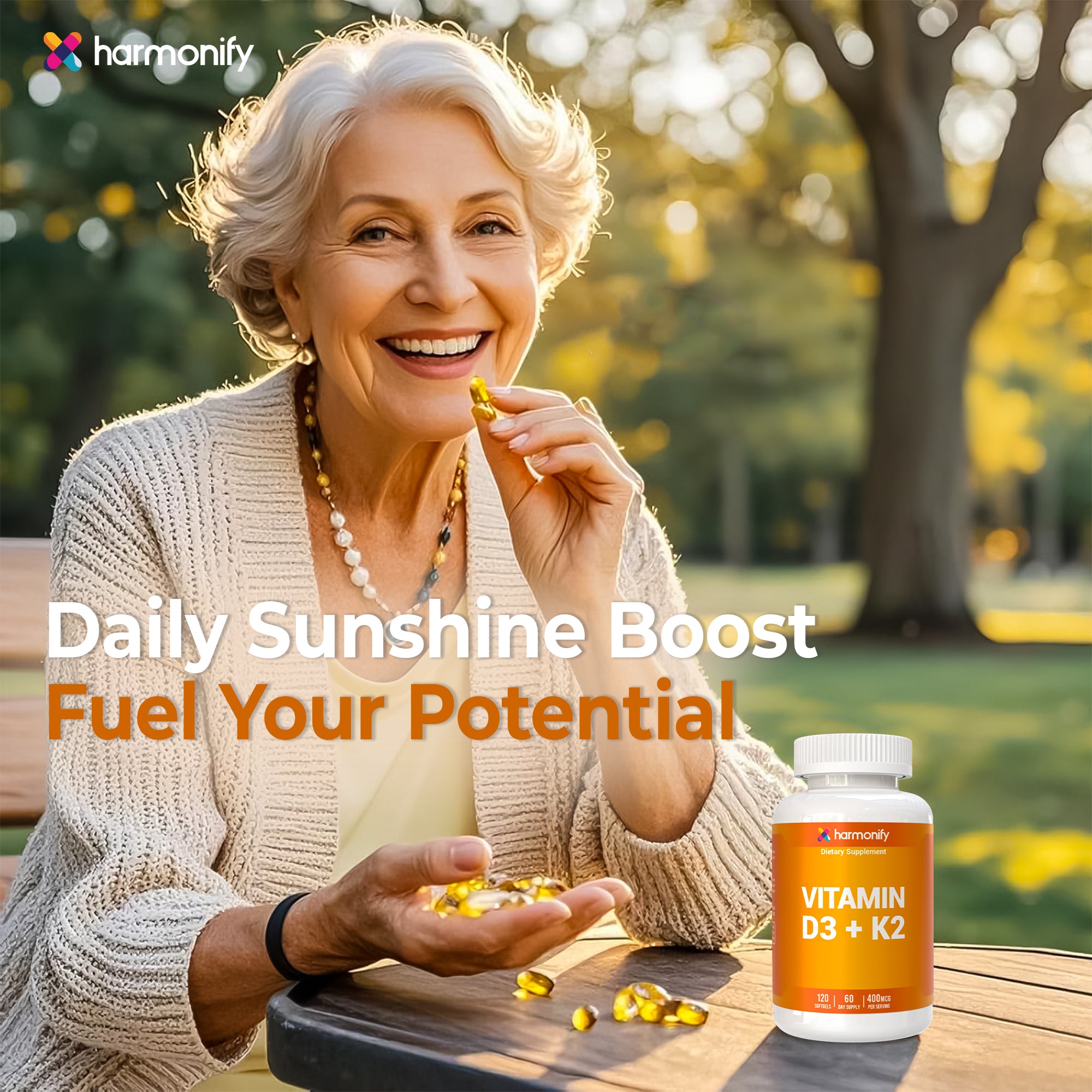 HARMONIFY Vitamin D3 K2 400 mcg | 120 Softgels |  Bone & Heart Support