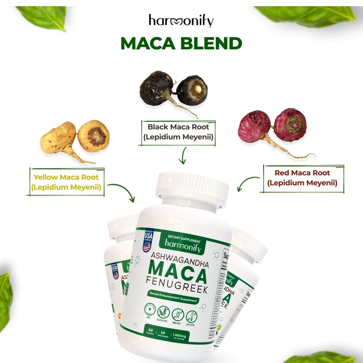 Maca & Fenugreek Sexual Enhancement Supplement - HARMONIFY - Maca & Fenugreek Sexual Enhancement Supplement - 027 - HRF - MacaBlendSupplement - HARMONIFY - Supplement - 850056258753