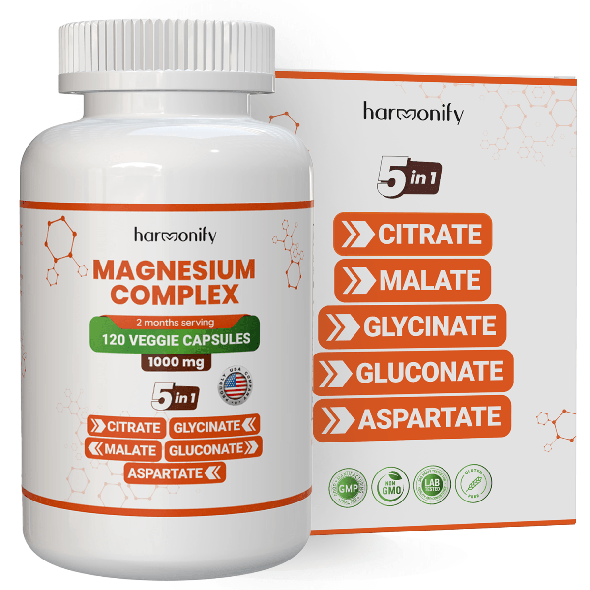 HARMONIFY Magnesium Glycinate, Citrate, Malate, Aspartate, Gluconate 1000 mg & 120 Capsule - HARMONIFY - HARMONIFY Magnesium Glycinate, Citrate, Malate, Aspartate, Gluconate 1000 mg & 120 Capsule - HARMONIFY - HARMONIFY Magnesium Glycinate, Citrate, Malate, Aspartate, Gluconate 1000 mg & 120 Capsule - HARMONIFY - HARMONIFY Magnesium Glycinate, Citrate, Malate, Aspartate, Gluconate 1000 mg & 120 Capsule - 004 - HRF - MagnesiumComplex - HARMONIFY - Supplement - 850056258067 - 004 - HRF - Magnesium