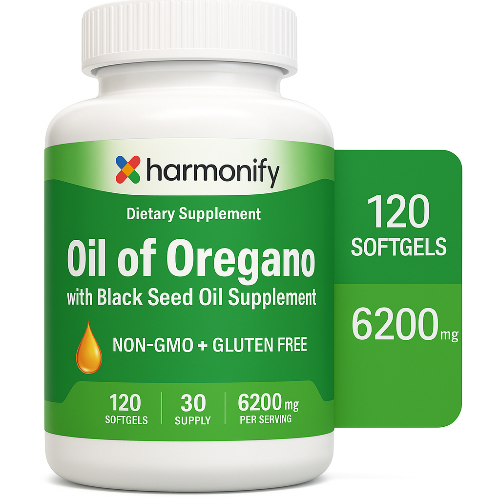 HARMONIFY Oil of Oregano with Black Seed Oil Supplement 120 Softgels, 60 Day Supply