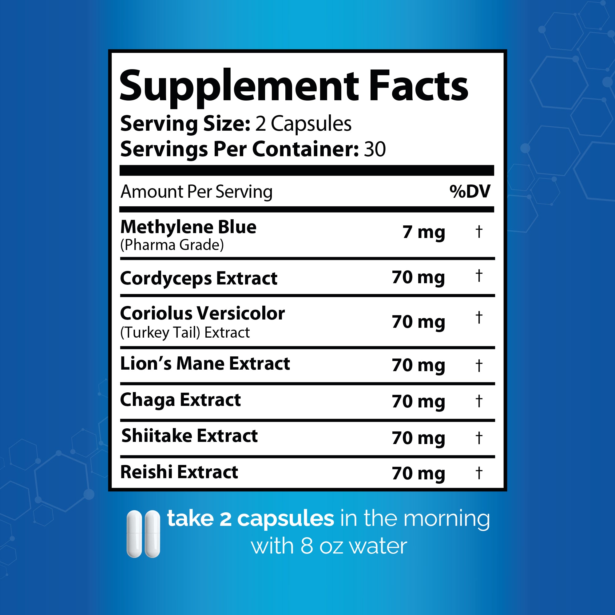 HARMONIFY Methylene Blue Capsule 1000 mg + 7 Mushroom Extract Complex – Brain & Immune Support | 60 Capsules