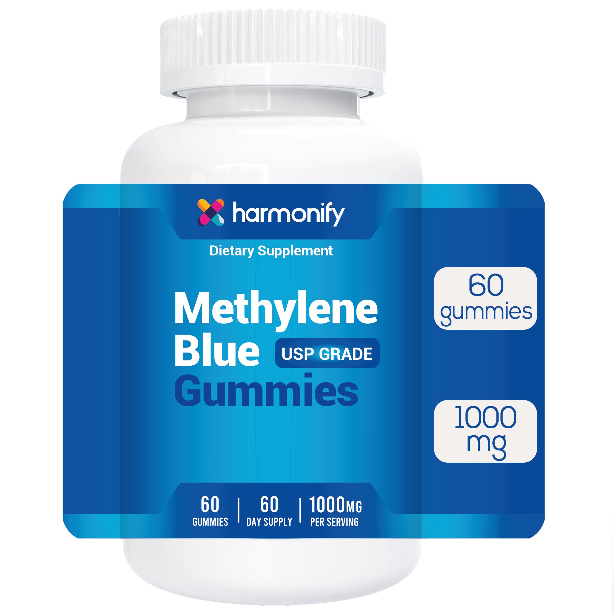 Methylene Blue Gummies 1000 mg – USP Grade  | Brain & Mitochondrial Support | 60 Days Supply