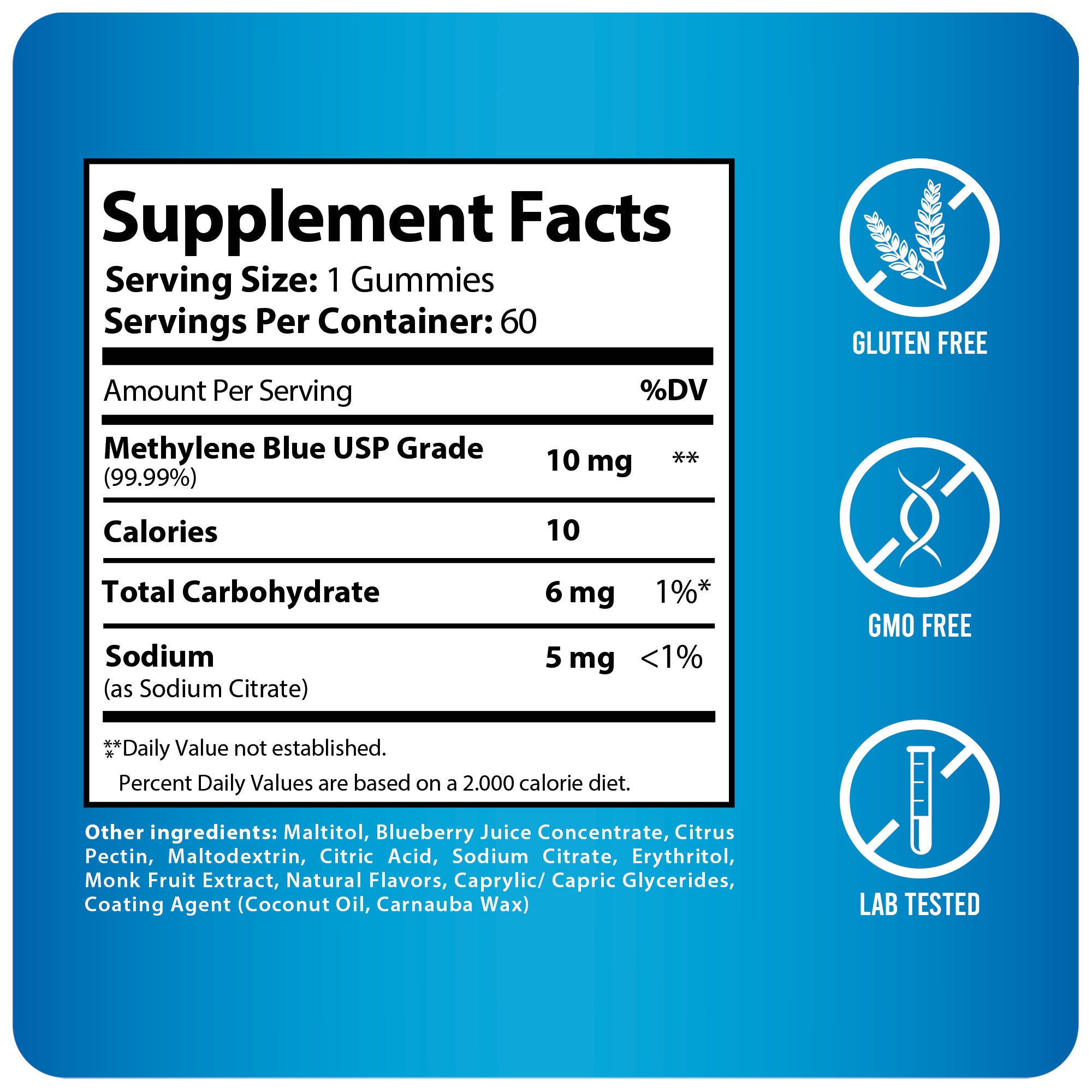 Methylene Blue Gummies 1000 mg – USP Grade  | Brain & Mitochondrial Support | 60 Days Supply
