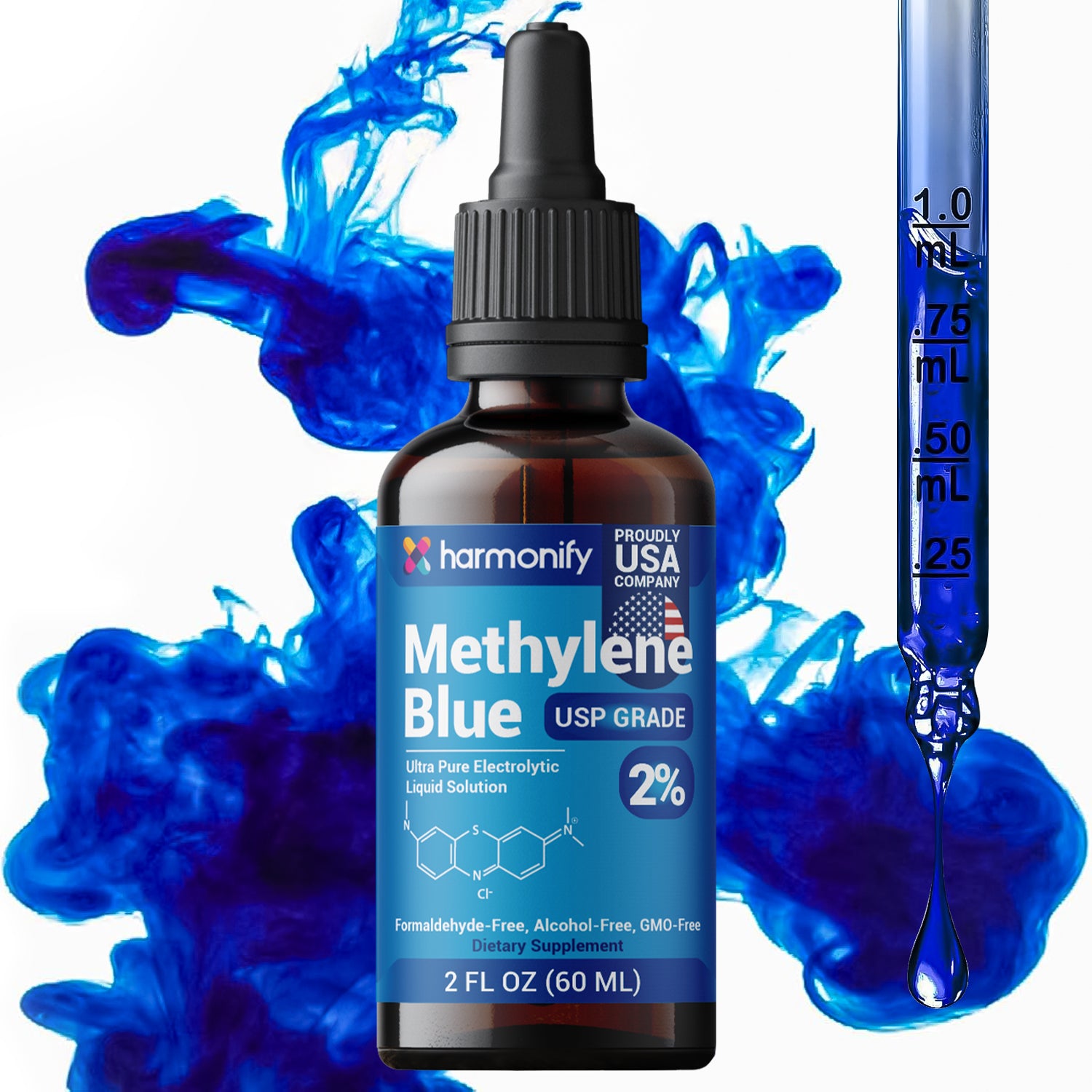 HARMONIFY Methylene Blue 60 ML (2 FL OZ) – Pharmaceutical Grade, 2% USP, Injection-Grade Solution