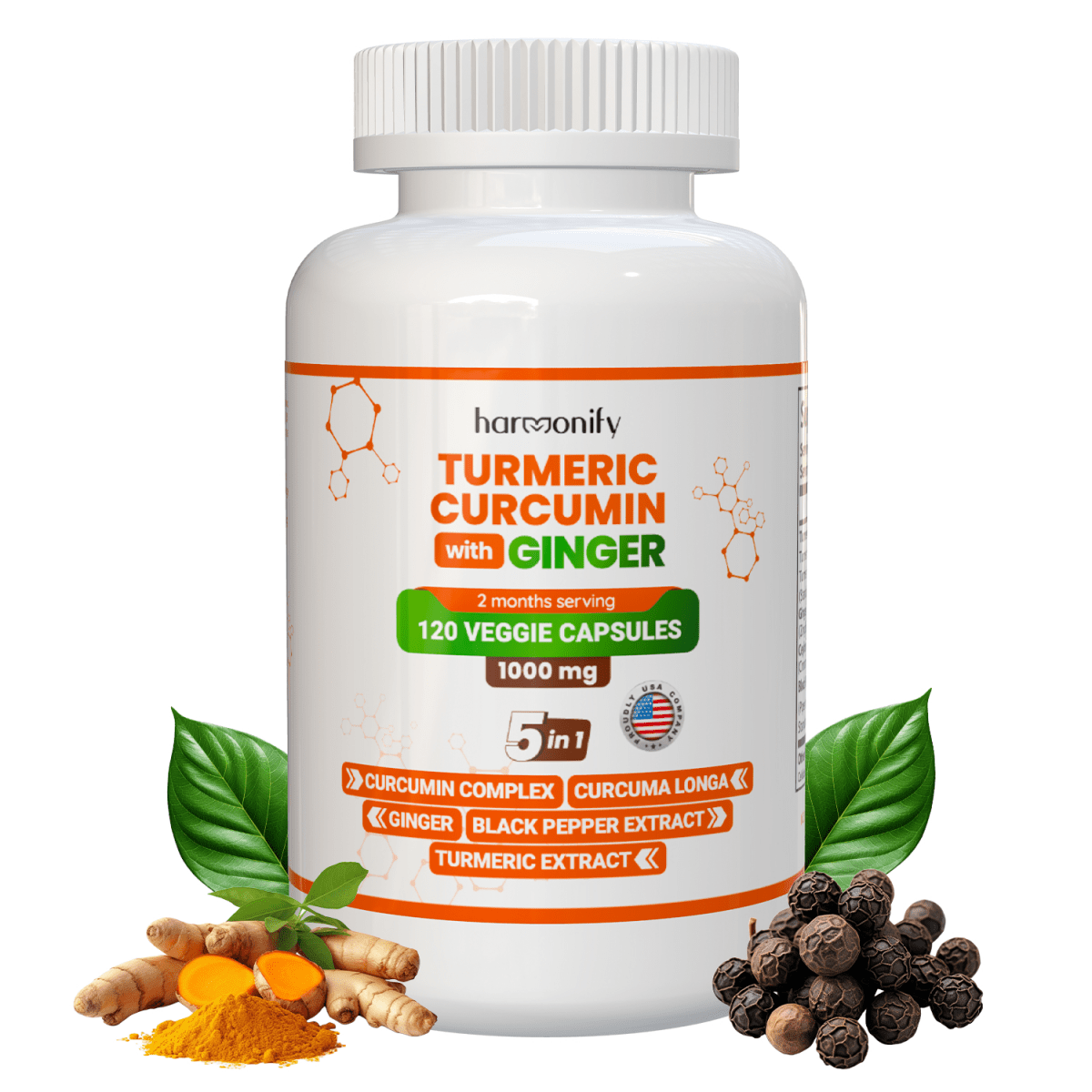 HARMONIFY Turmeric Curcumin with Ginger, Ceylon Cinnamon and Black Pepper, 120 Capsules, 1000 mg - HARMONIFY - HARMONIFY Turmeric Curcumin with Ginger, Ceylon Cinnamon and Black Pepper, 120 Capsules, 1000 mg - HARMONIFY - HARMONIFY Turmeric Curcumin with Ginger, Ceylon Cinnamon and Black Pepper, 120 Capsules, 1000 mg - 006 - HRF - TurmericCurcuminComplex - HARMONIFY - Supplement - 850056258135 - 006 - HRF - TurmericCurcuminComplex - HARMONIFY - Supplement - 850056258135