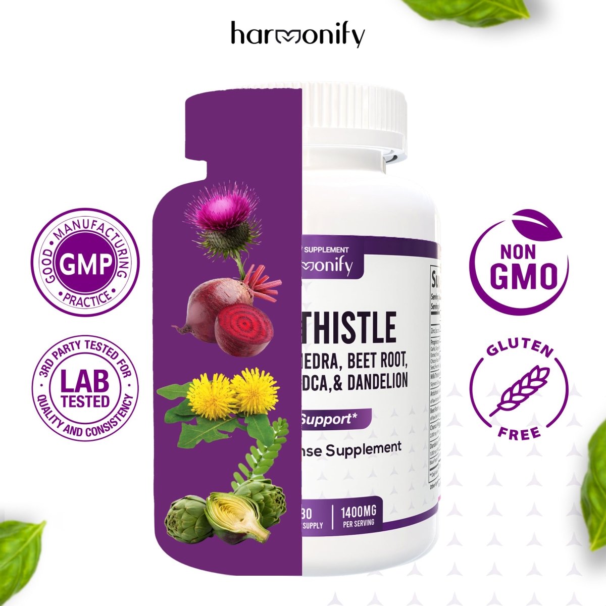 HARMONIFY Milk Thistle Berberine Turmeric Liver Detox & Repair – Cleanse Supplement with Chanca Piedra, NAC, Beet Root, Artichoke & Dandelion Root - HARMONIFY - HARMONIFY Milk Thistle Berberine Turmeric Liver Detox & Repair – Cleanse Supplement with Chanca Piedra, NAC, Beet Root, Artichoke & Dandelion Root - 029 - HRF - MilkThistleBlendSupplement - HARMONIFY - Supplement - 850056258654