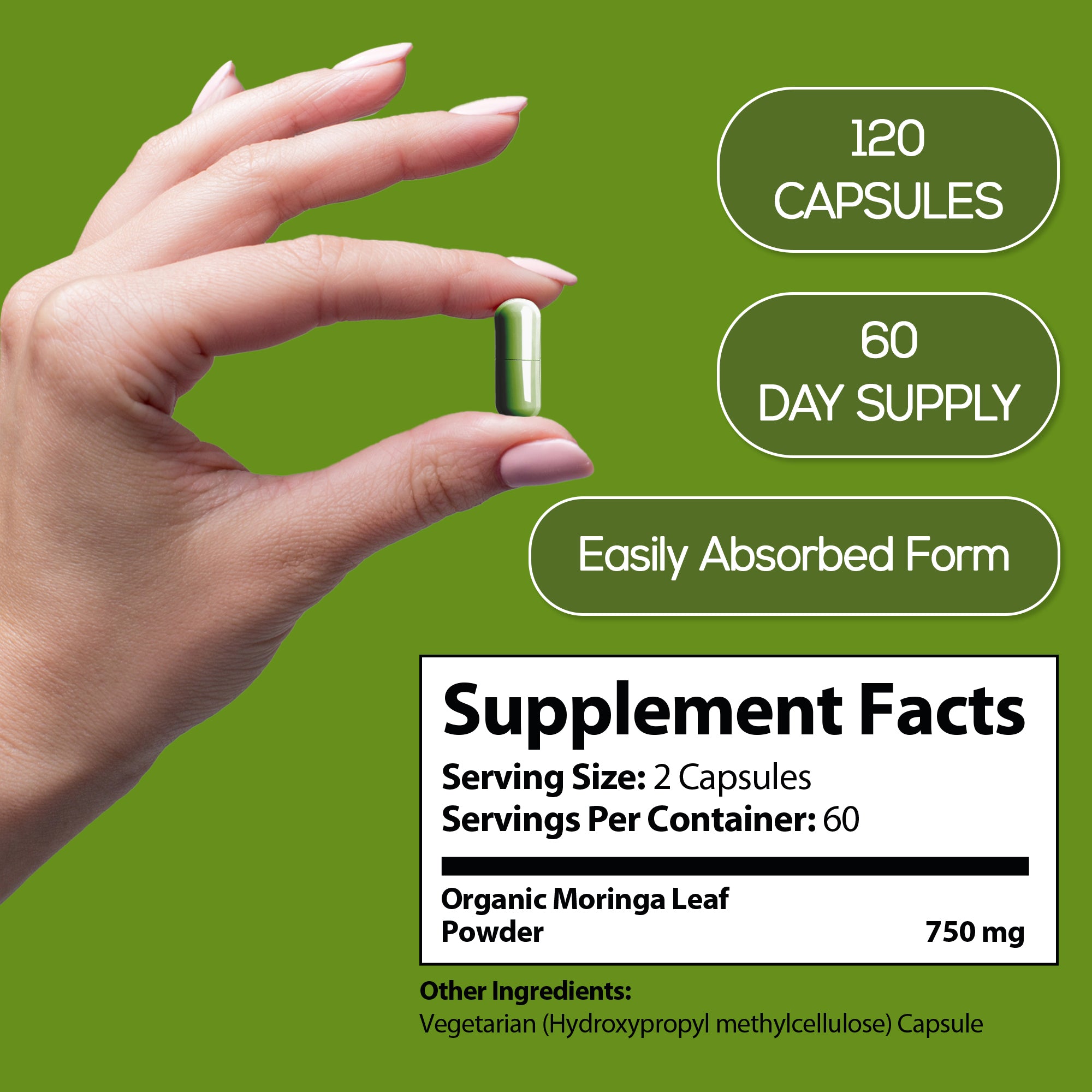 HARMONIFY Moringa Capsules - Pure Moringa Powder - Supports Restful Sleep, Joint Comfort & Healthy Energy Levels - 120 Moringa Capsules - Made in USA, Gluten Free, GMO Free