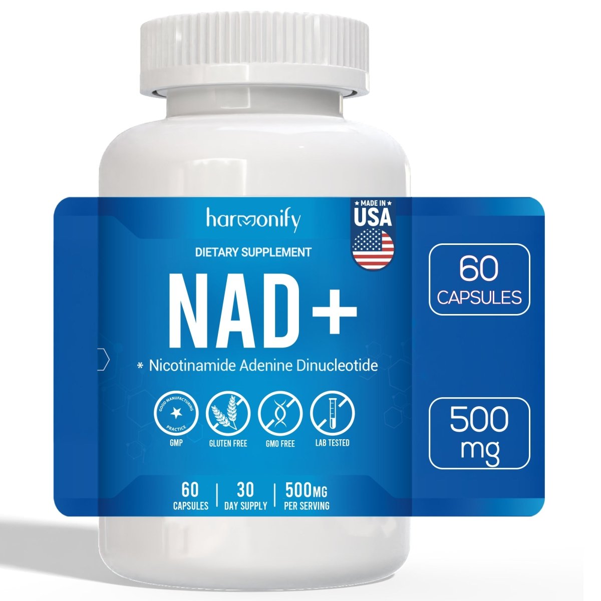 HARMONIFY NAD Supplement (500mg of 95% Pure NAD+ Per Serving, 30 - Day Supply) – Vegan, Non - GMO, NAD Booster for Longevity, Anti - Aging, Cellular Health, and Energy - HARMONIFY - HARMONIFY NAD Supplement (500mg of 95% Pure NAD+ Per Serving, 30 - Day Supply) – Vegan, Non - GMO, NAD Booster for Longevity, Anti - Aging, Cellular Health, and Energy - HARMONIFY - HARMONIFY NAD Supplement (500mg of 95% Pure NAD+ Per Serving, 30 - Day Supply) – Vegan, Non - GMO, NAD Booster for Longevity, Anti - Agi