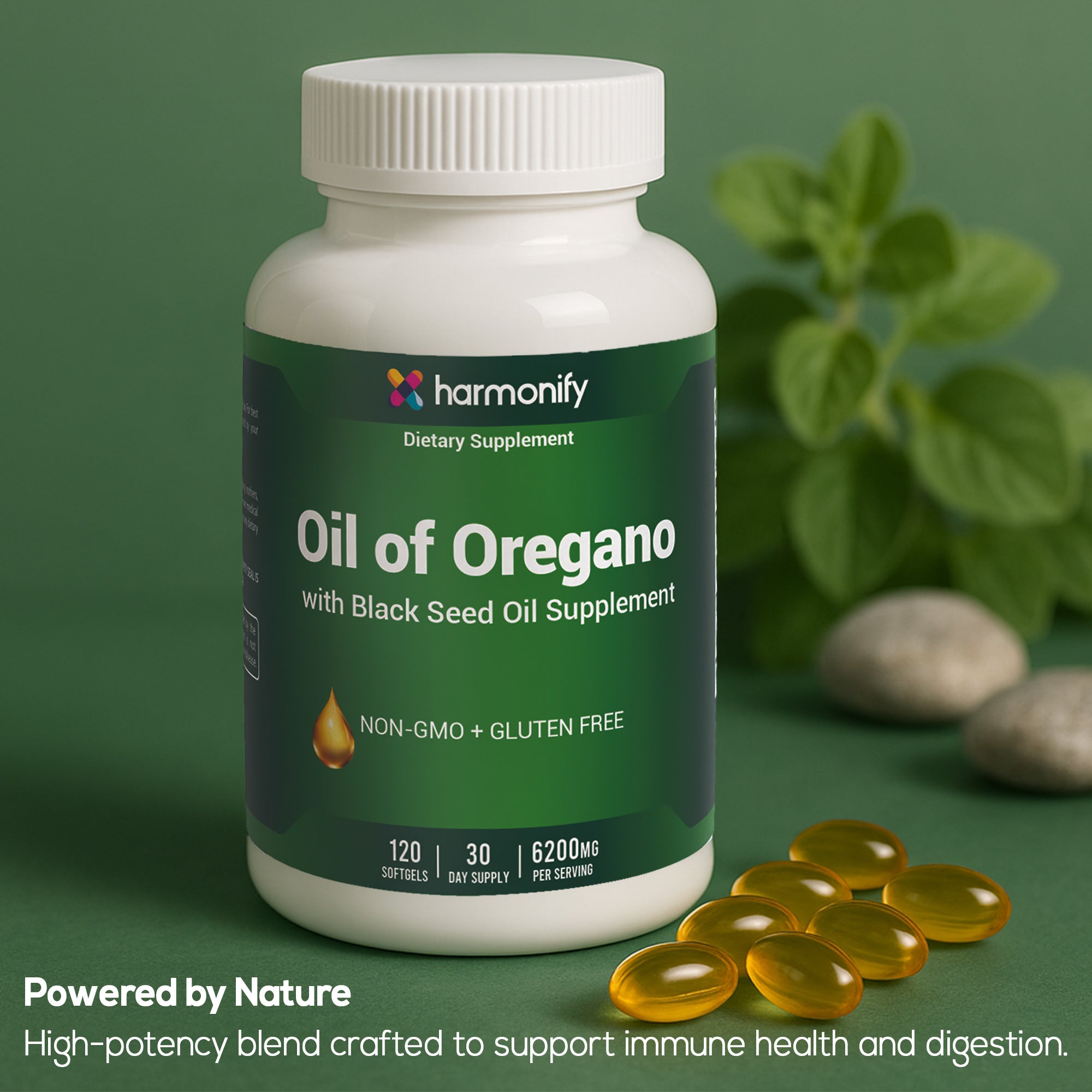HARMONIFY Oil of Oregano with Black Seed Oil Supplement 120 Softgels, 60 Day Supply