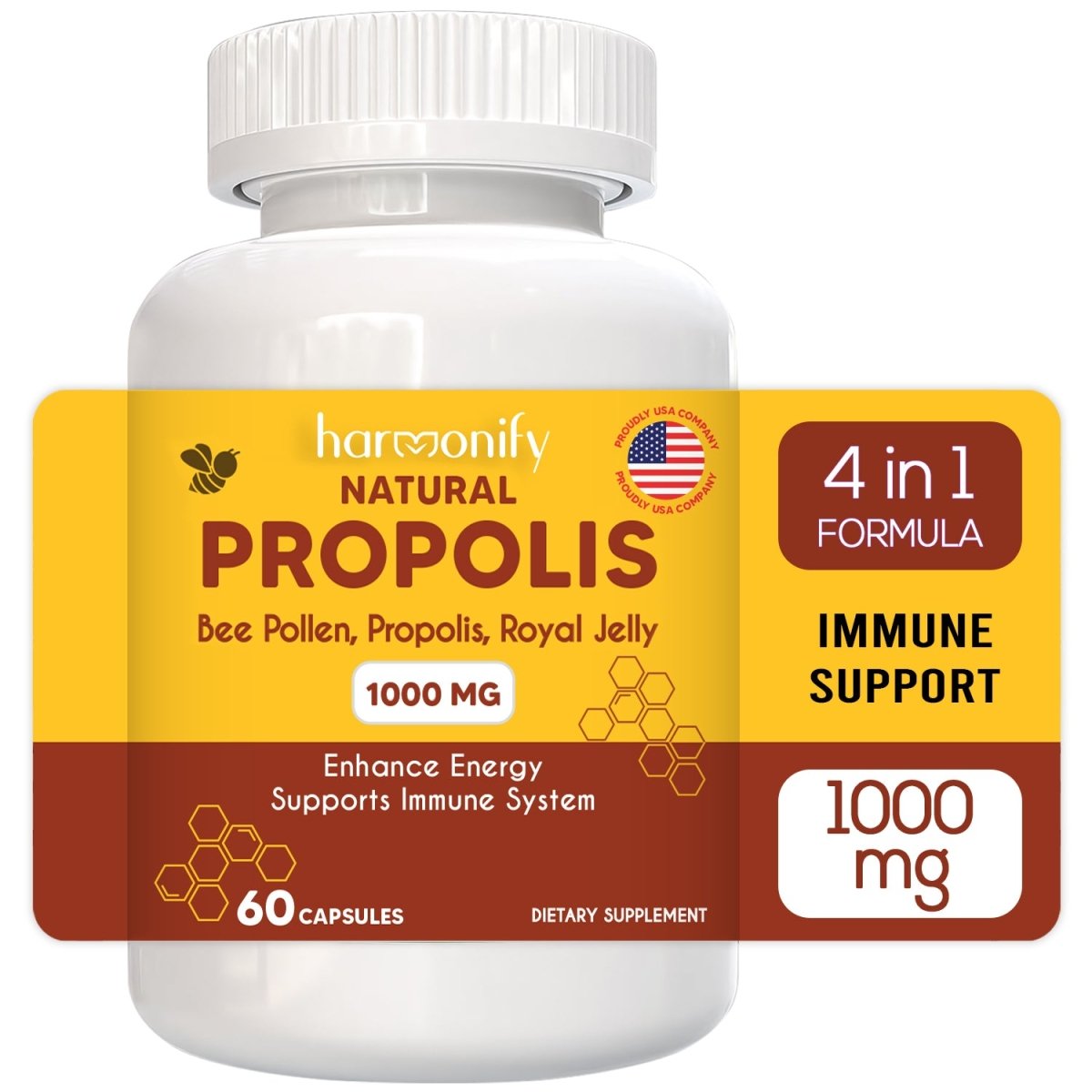 Propolis Extract, Royal Jelly, Organic Bee Pollen, 1000 mg, 100% Natural Superfood, Ultra Pure, Immune Support Supplement, Antioxidants, Keto, Paleo, Gluten - Free, Stocking Stuffers, Gift Ideas - HARMONIFY - Propolis Extract, Royal Jelly, Organic Bee Pollen, 1000 mg, 100% Natural Superfood, Ultra Pure, Immune Support Supplement, Antioxidants, Keto, Paleo, Gluten - Free, Stocking Stuffers, Gift Ideas - HARMONIFY - Supplement - 