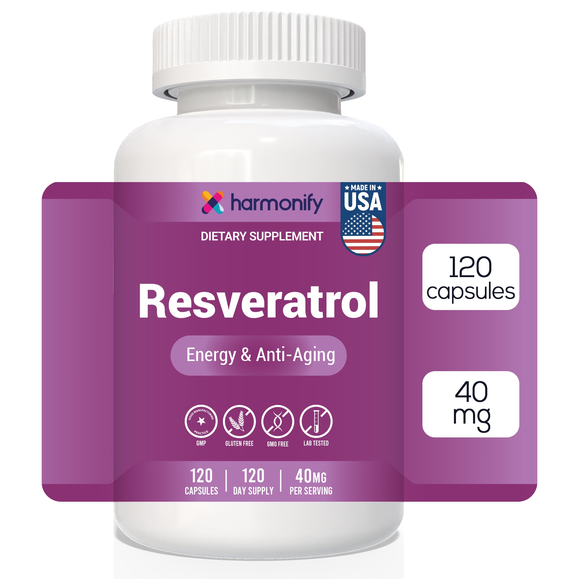 Resveratrol Supplement - Pure Trans-Resveratrol from Japanese Knotweed - Supports Energy & Anti-Aging - Potent Antioxidant - 120 Capsules for 120 Day Supply - Made in USA, Lab Tested