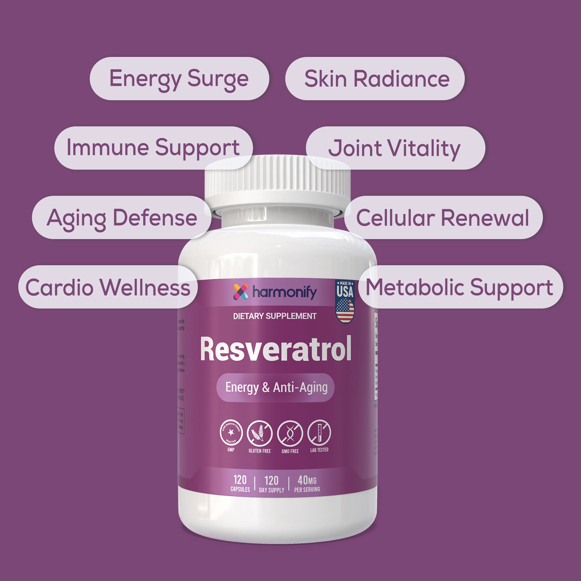 Resveratrol Supplement - Pure Trans-Resveratrol from Japanese Knotweed - Supports Energy & Anti-Aging - Potent Antioxidant - 120 Capsules for 120 Day Supply - Made in USA, Lab Tested