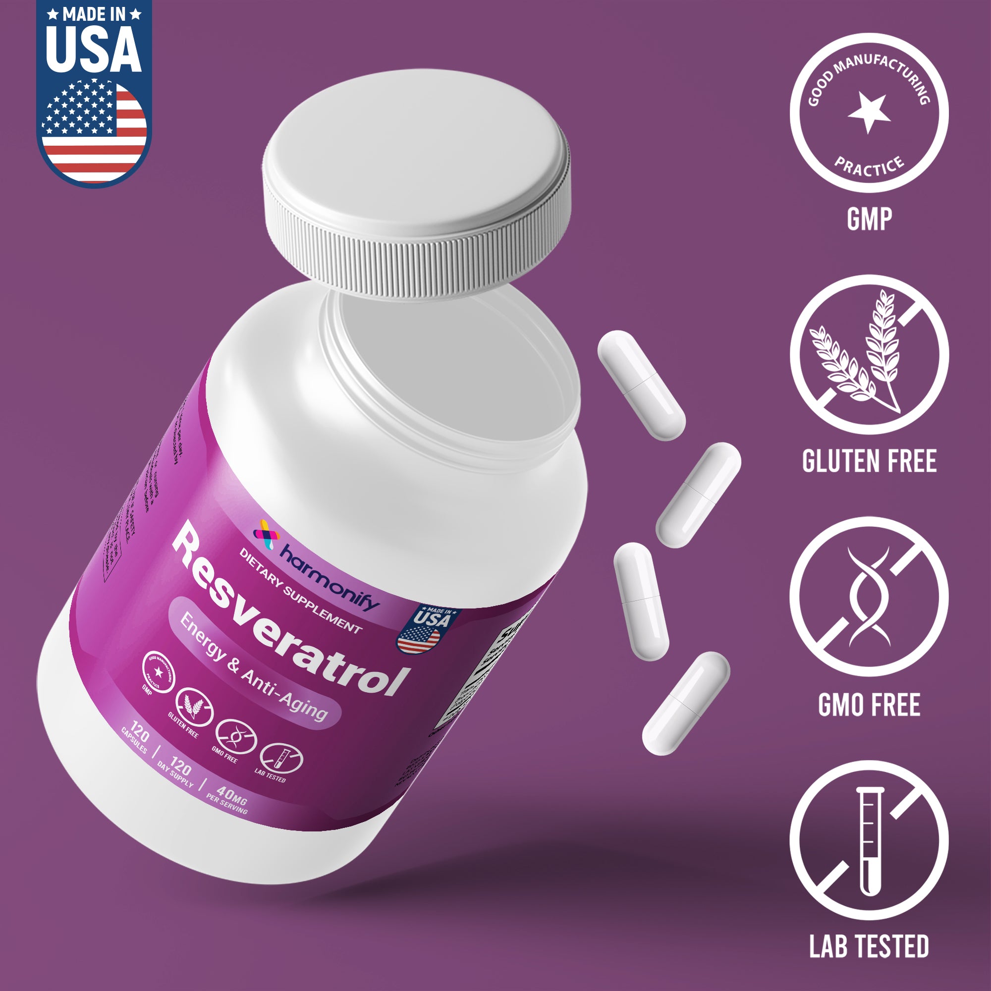 Resveratrol Supplement - Pure Trans-Resveratrol from Japanese Knotweed - Supports Energy & Anti-Aging - Potent Antioxidant - 120 Capsules for 120 Day Supply - Made in USA, Lab Tested