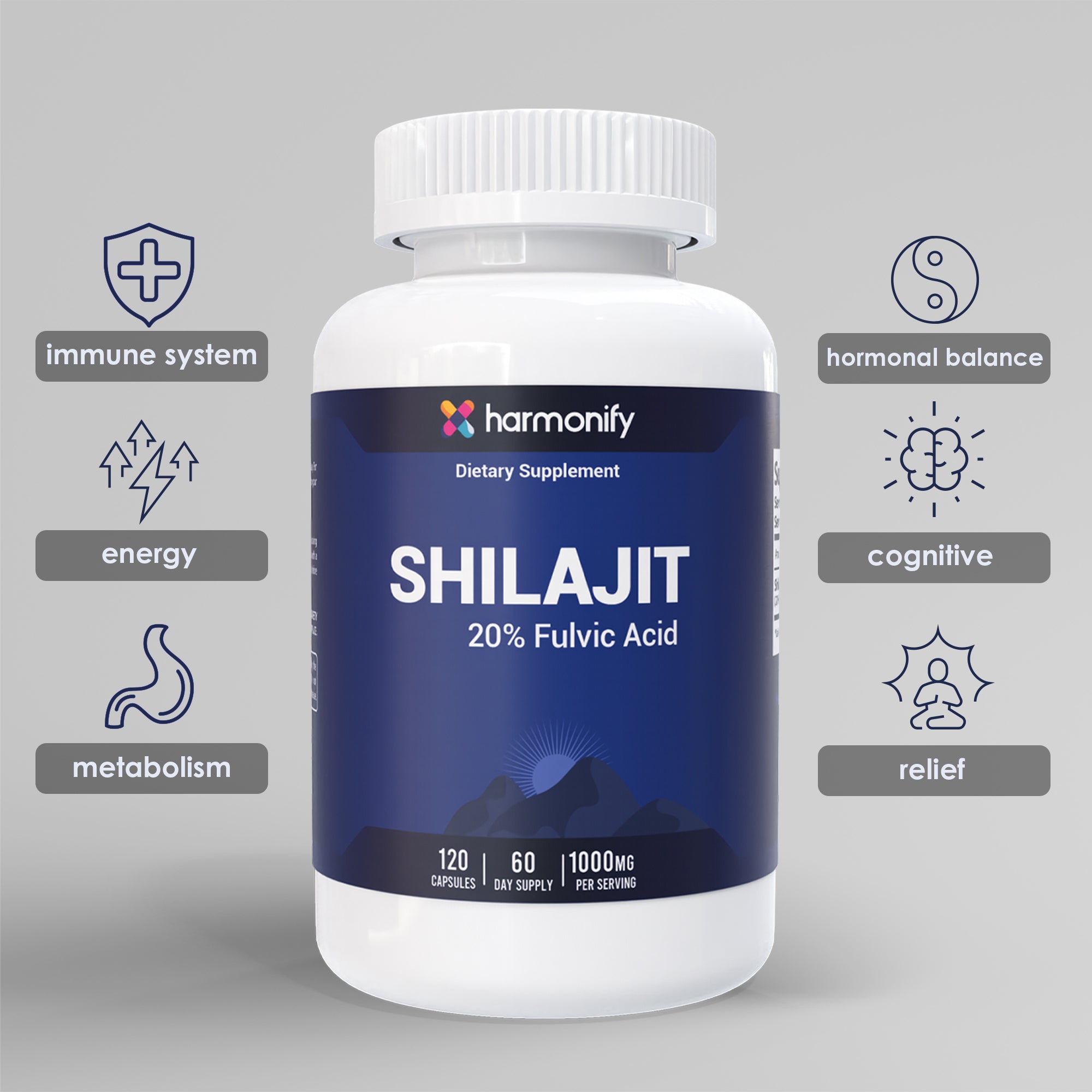 HARMONIFY Shilajit Capsules – 1000mg with 20% Fulvic Acid – 120 Cnt