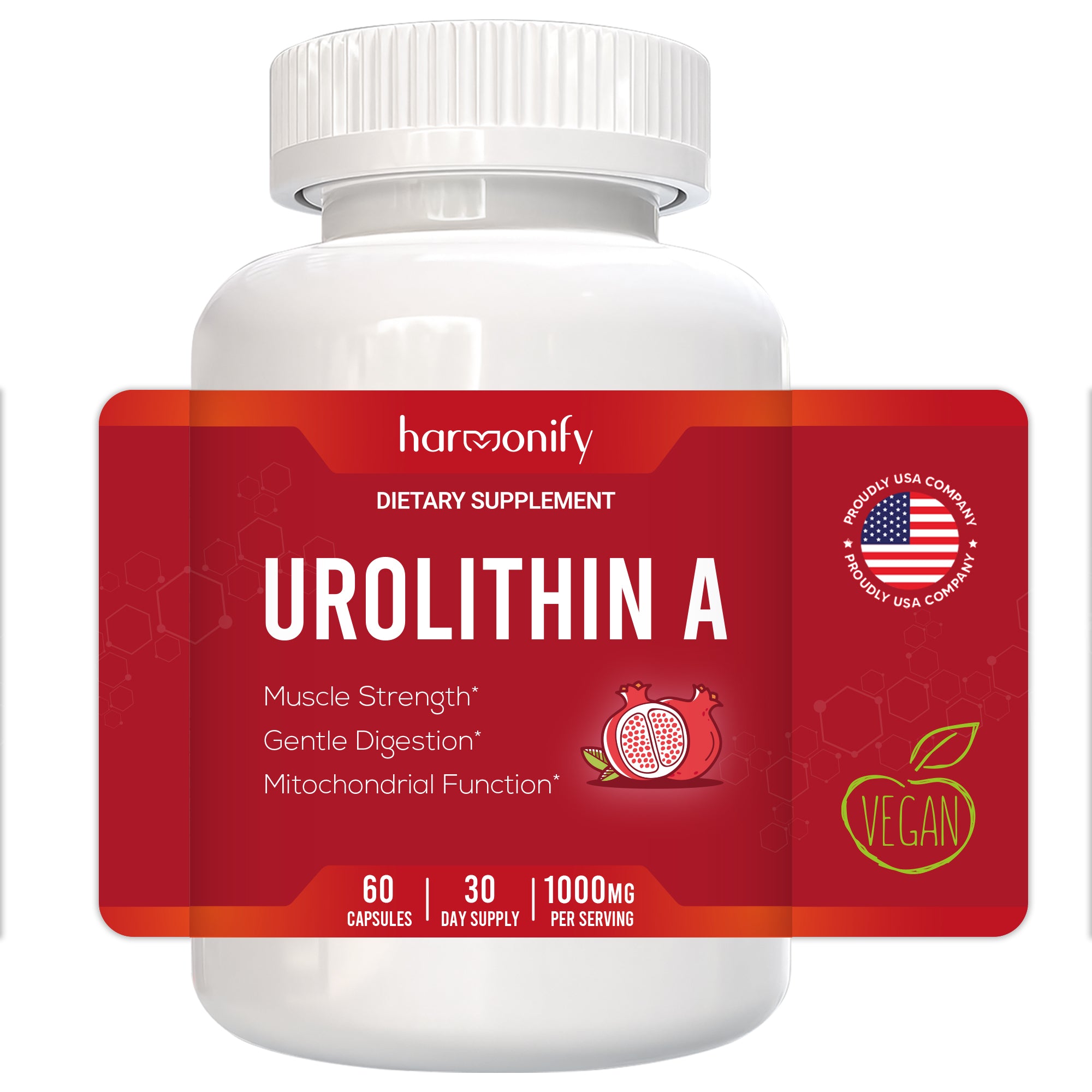 HARMONIFY Urolithin A Pro Capsules, 1000 mg, Pomegranate Extract, 60 Vegan Capsules, Non-GMO, Gluten-Free