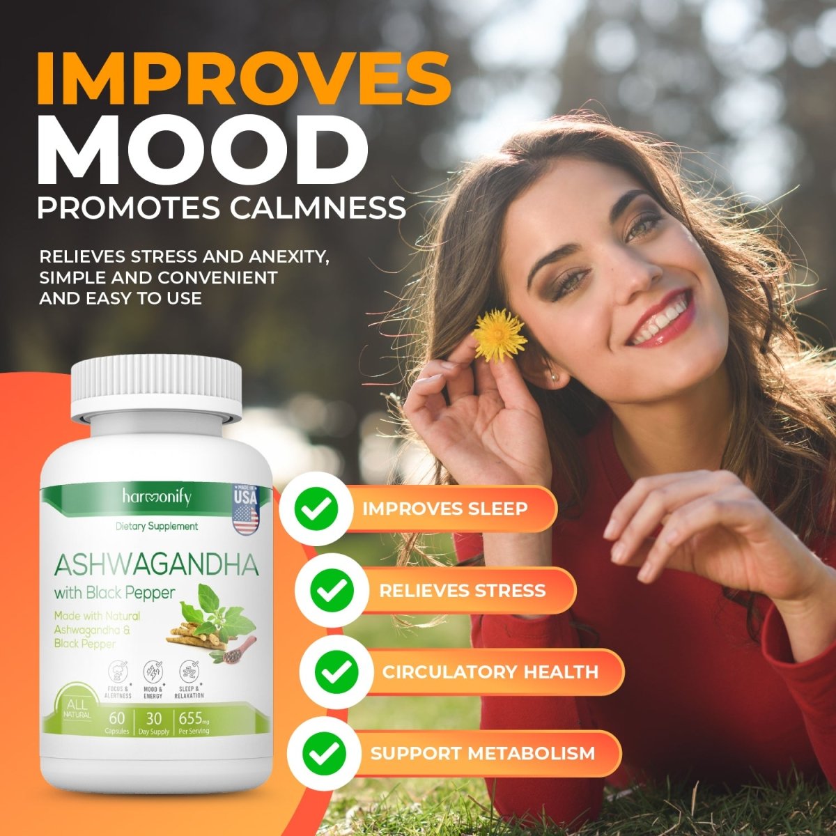 Ashwagandha Capsule KSM-66 Herbal Supplement 655 mg - Vegetarian, Non-GMO, Gluten Free, Ashwagandha Root - HARMONIFY - Ashwagandha Capsule KSM-66 Herbal Supplement 655 mg - Vegetarian, Non-GMO, Gluten Free, Ashwagandha Root - 014-HRF-AshwagandhaCapsule - HARMONIFY - Supplement - 850056258333