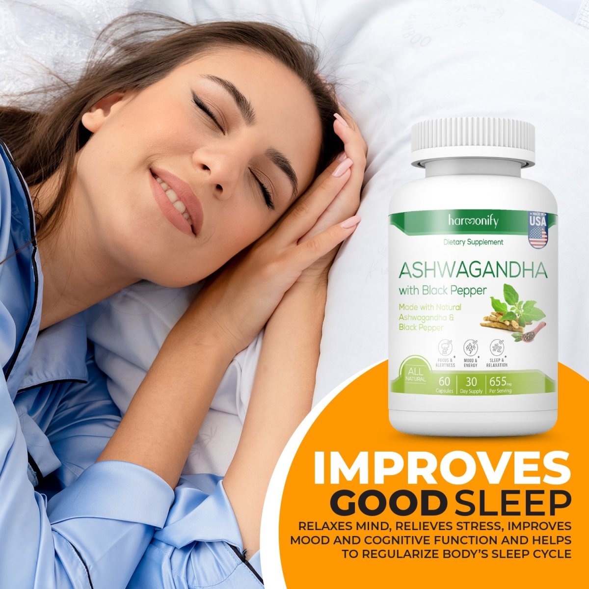 Ashwagandha Capsule KSM-66 Herbal Supplement 655 mg - Vegetarian, Non-GMO, Gluten Free, Ashwagandha Root - HARMONIFY - Ashwagandha Capsule KSM-66 Herbal Supplement 655 mg - Vegetarian, Non-GMO, Gluten Free, Ashwagandha Root - 014-HRF-AshwagandhaCapsule - HARMONIFY - Supplement - 850056258333