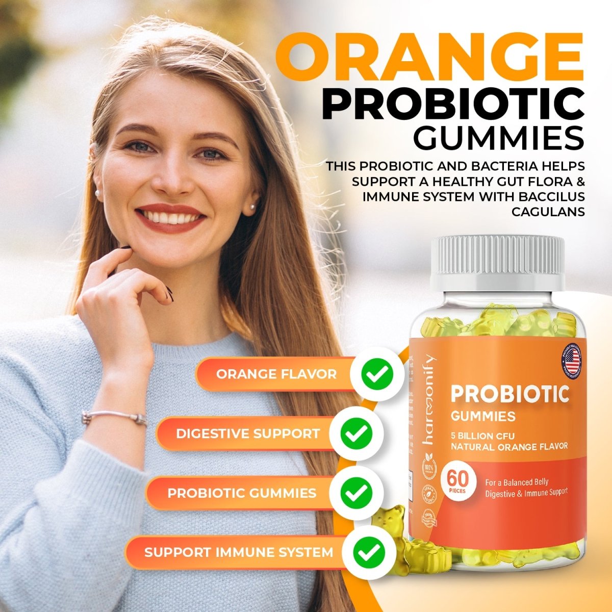 Probiotic Gummy 5 Billion CFU Natural Orange Flavor 1000 mg 60 Count - HARMONIFY - Probiotic Gummy 5 Billion CFU Natural Orange Flavor 1000 mg 60 Count - HARMONIFY - Probiotic Gummy 5 Billion CFU Natural Orange Flavor 1000 mg 60 Count - HARMONIFY - Probiotic Gummy 5 Billion CFU Natural Orange Flavor 1000 mg 60 Count - HARMONIFY - Supplement - HARMONIFY - Supplement - HARMONIFY - Supplement - 