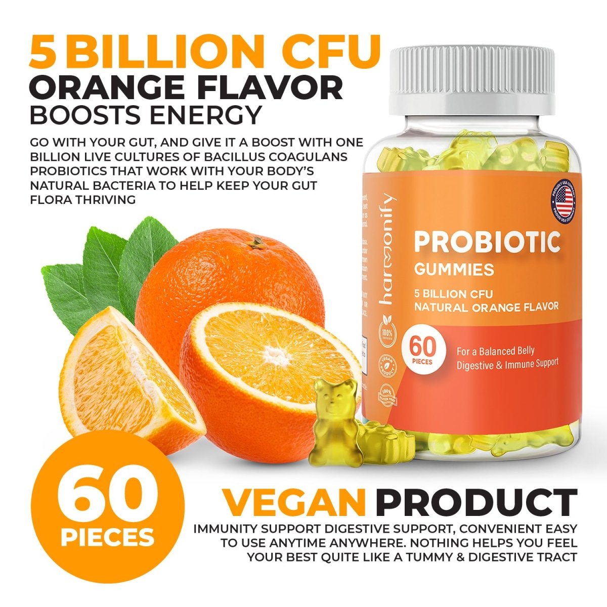 Probiotic Gummy 5 Billion CFU Natural Orange Flavor 1000 mg 60 Count - HARMONIFY - Probiotic Gummy 5 Billion CFU Natural Orange Flavor 1000 mg 60 Count - HARMONIFY - Probiotic Gummy 5 Billion CFU Natural Orange Flavor 1000 mg 60 Count - HARMONIFY - Probiotic Gummy 5 Billion CFU Natural Orange Flavor 1000 mg 60 Count - HARMONIFY - Supplement - HARMONIFY - Supplement - HARMONIFY - Supplement - 