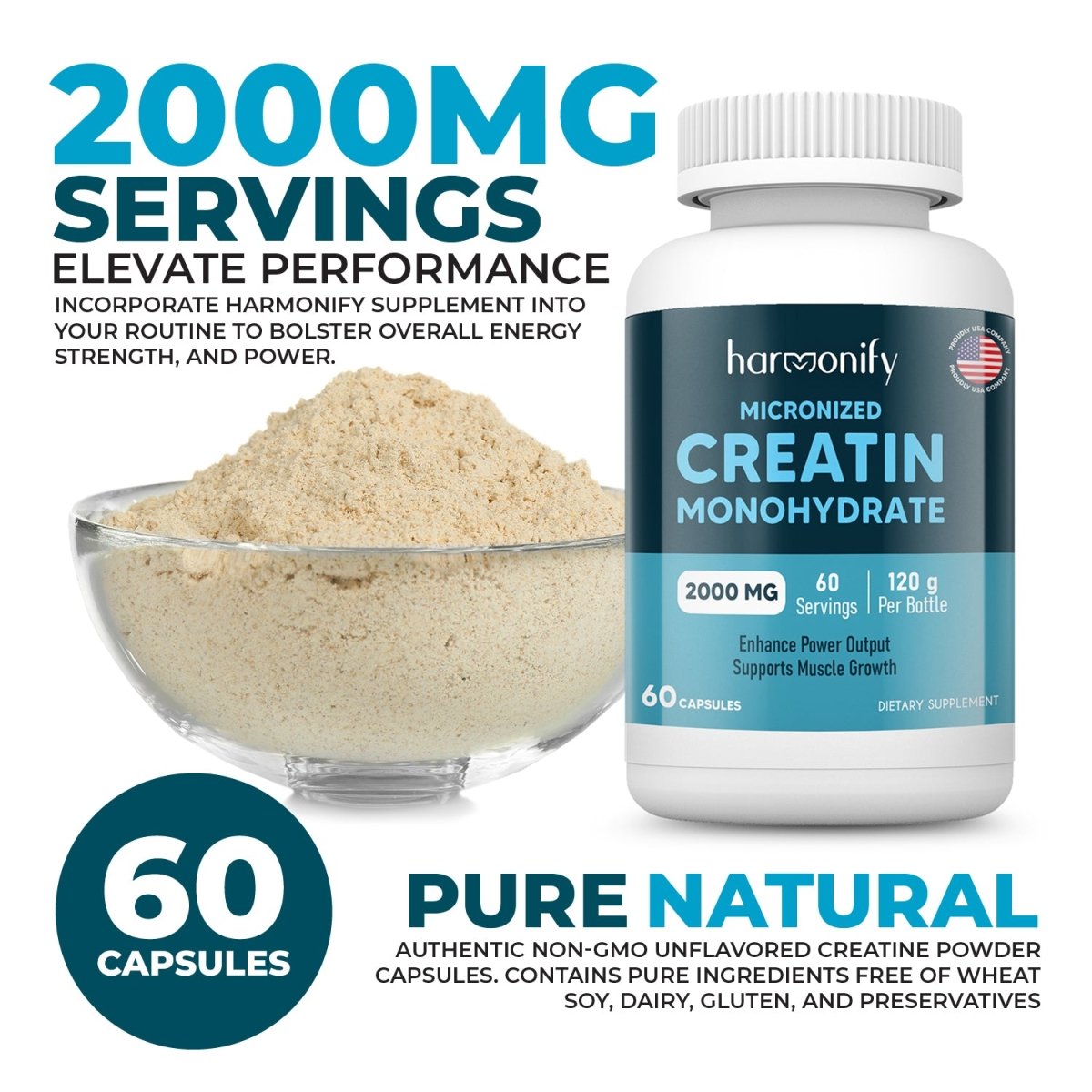 HARMONIFY Creatine Monohydrate, Amino Acid Powder 2000 mg - HARMONIFY - HARMONIFY Creatine Monohydrate, Amino Acid Powder 2000 mg - HARMONIFY - HARMONIFY Creatine Monohydrate, Amino Acid Powder 2000 mg - 012 - HRF - CreatineMonohdyrateCapsule - HARMONIFY - Supplement - 850056258319 - 012 - HRF - CreatineMonohdyrateCapsule - HARMONIFY - Supplement - 850056258319