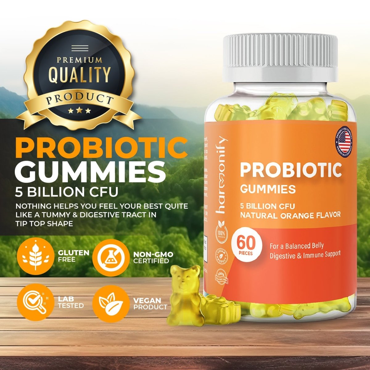 Probiotic Gummy 5 Billion CFU Natural Orange Flavor 1000 mg 60 Count - HARMONIFY - Probiotic Gummy 5 Billion CFU Natural Orange Flavor 1000 mg 60 Count - HARMONIFY - Probiotic Gummy 5 Billion CFU Natural Orange Flavor 1000 mg 60 Count - HARMONIFY - Probiotic Gummy 5 Billion CFU Natural Orange Flavor 1000 mg 60 Count - HARMONIFY - Supplement - HARMONIFY - Supplement - HARMONIFY - Supplement - 