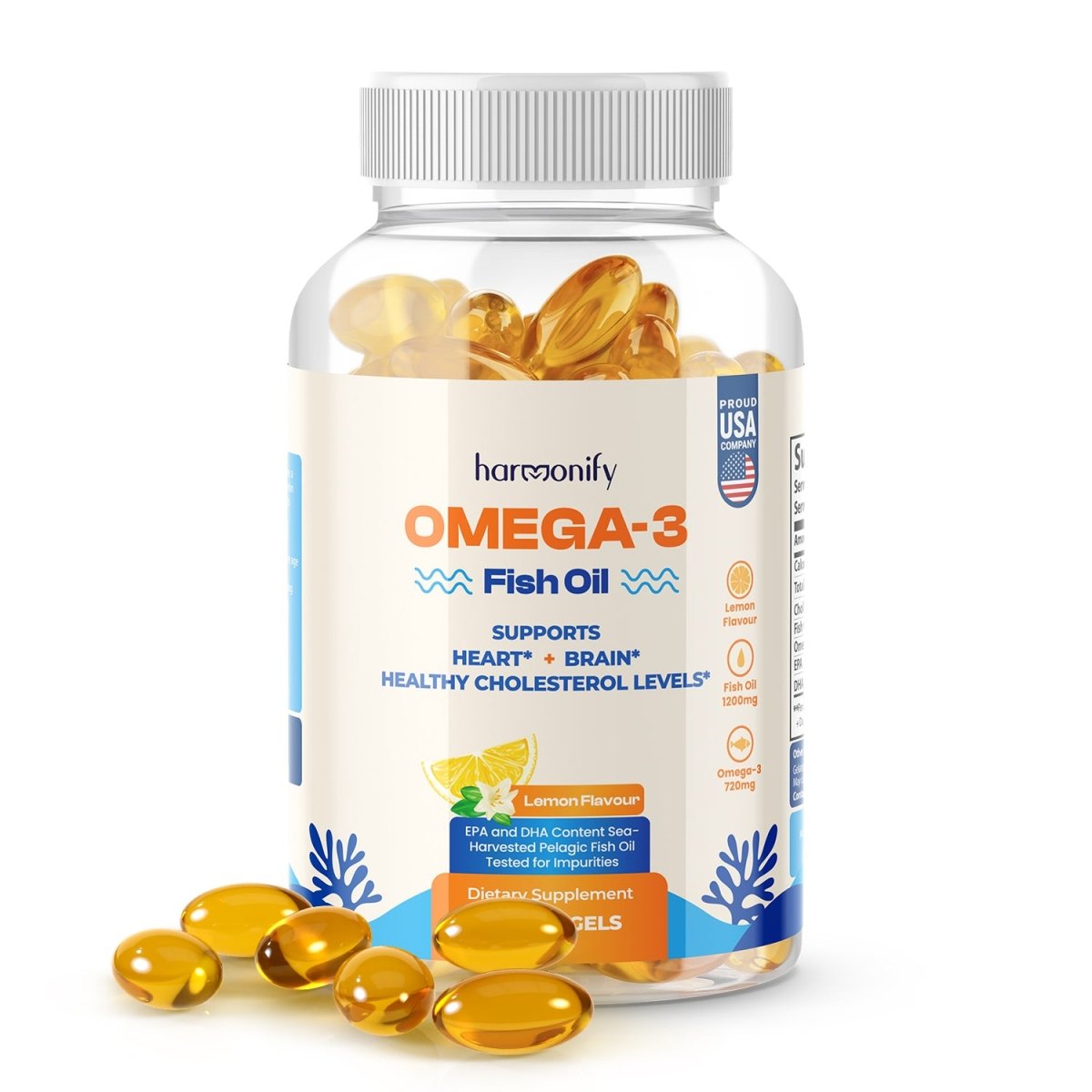 Omega 3 Fish Oil Gummies with Orange Flavour, Heart Healthy Omega 3 Supplement with High Absorption DHA & EPA, Extra Strength Joint & Brain Support, Omega 3 Fish Oil Nature's Gummy Vitamin, Orange Flavor - 60 Gummies - HARMONIFY - Omega 3 Fish Oil Gummies with Orange Flavour, Heart Healthy Omega 3 Supplement with High Absorption DHA & EPA, Extra Strength Joint & Brain Support, Omega 3 Fish Oil Nature's Gummy Vitamin, Orange Flavor - 60 Gummies - HARMONIFY - Omega 3 Fish Oil Gummies with Orange F