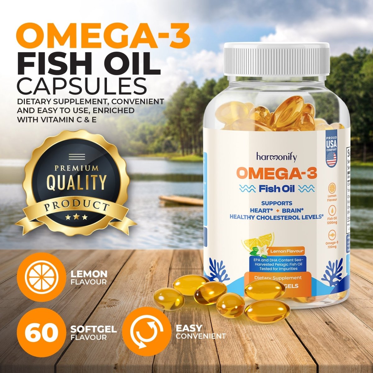 Omega 3 Fish Oil Gummies with Orange Flavour, Heart Healthy Omega 3 Supplement with High Absorption DHA & EPA, Extra Strength Joint & Brain Support, Omega 3 Fish Oil Nature's Gummy Vitamin, Orange Flavor - 60 Gummies - HARMONIFY - Omega 3 Fish Oil Gummies with Orange Flavour, Heart Healthy Omega 3 Supplement with High Absorption DHA & EPA, Extra Strength Joint & Brain Support, Omega 3 Fish Oil Nature's Gummy Vitamin, Orange Flavor - 60 Gummies - HARMONIFY - Omega 3 Fish Oil Gummies with Orange F