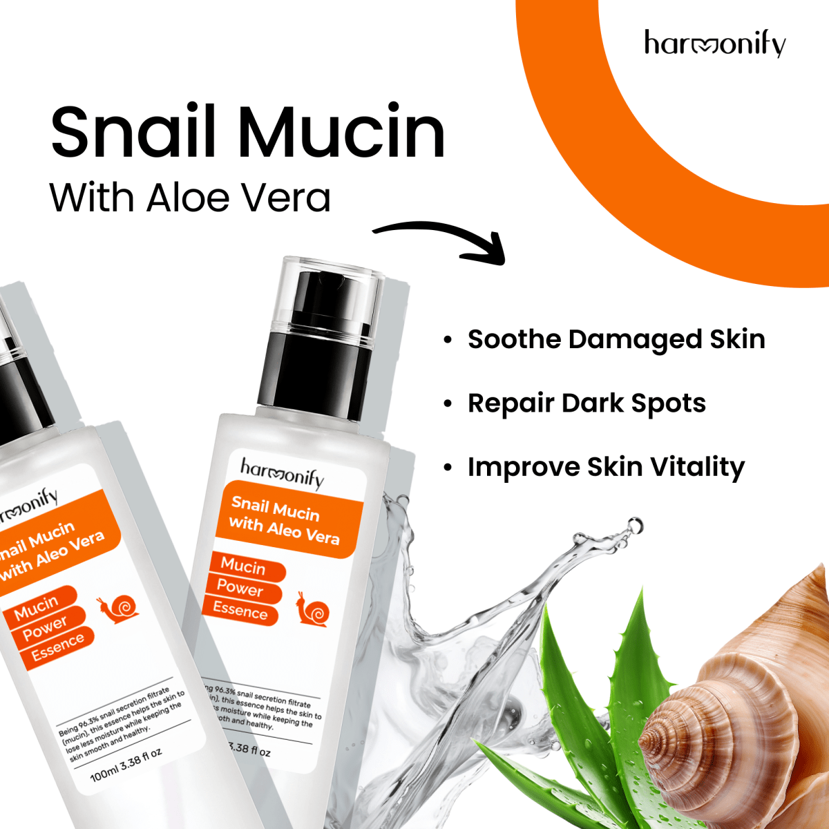 HARMONIFY Snail Mucin Serum, 96,3% Power Repairing Essence 3.38 fl.oz - HARMONIFY - HARMONIFY Snail Mucin Serum, 96,3% Power Repairing Essence 3.38 fl.oz - HARMONIFY - HARMONIFY Snail Mucin Serum, 96,3% Power Repairing Essence 3.38 fl.oz - 069 - HRF - SnailMucin - HARMONIFY - Beauty - 850056258180 - 069 - HRF - SnailMucin - HARMONIFY - Beauty - 850056258180
